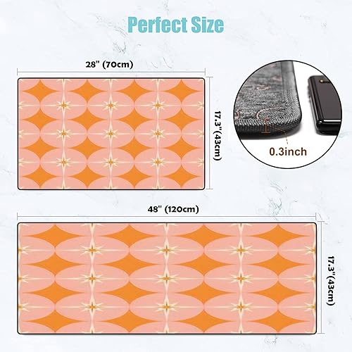 Miniatura 9 de Juego de alfombras de cocina retro estilo bohemio de mediados de siglo, modernas hojas geométricas de los años 70, color verde lima, tapete de