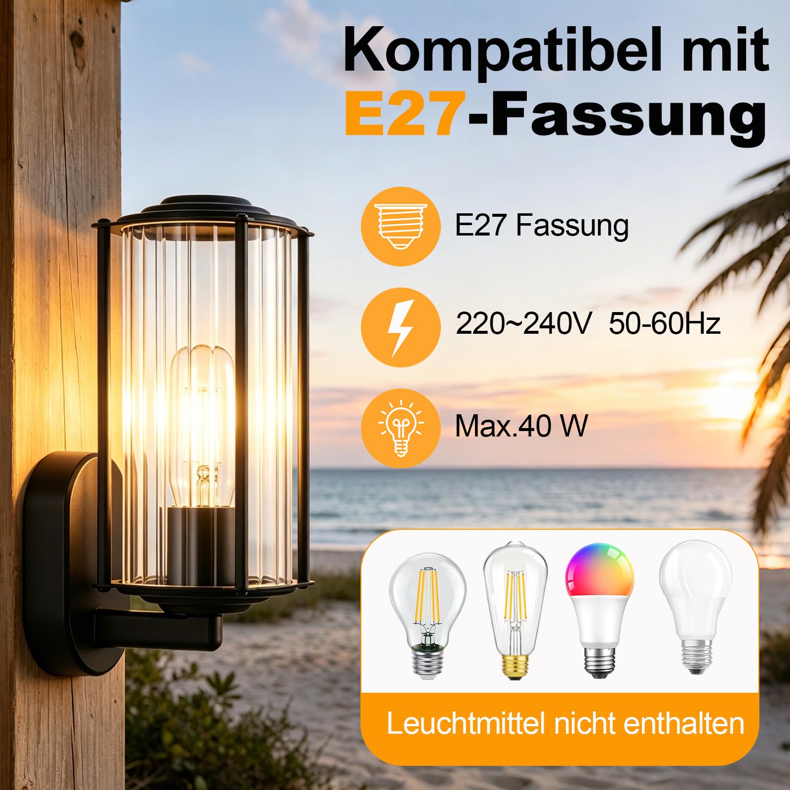 Glitzerlife Wandlampe Aussen Außenleuchte Innen - 2ER Aussenlampe Wand E27 IP65 Wandleuchte Schwarz Außenbeleuchtung Außenwandleuchte für Terrasse Balkon Hauswand Garten MAX.40W ohne Leuchtmittel