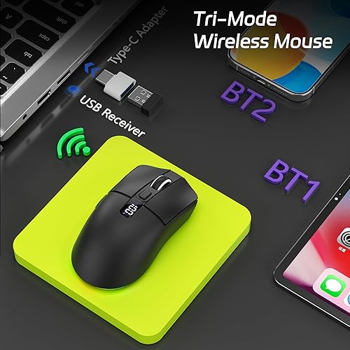 Miniatura 2 de Uciefy Ratón inalámbrico Bluetooth, triple modo (2.4G+BT5.0+BT5.1), mouse Bluetooth LED, USB C recargable con pantalla LED, ratones de computadora