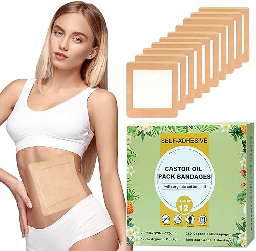 Paquete de aceite de ricino autoadhesivo con almohadilla de algodón orgánico de alta absorción para hígado, abdomen, espalda, articulaciones,