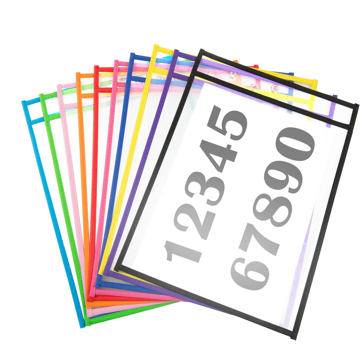 10 Stück Dry Erase Taschen, Reusable Dry Erase Pockets, Trocken Abwischbare Taschen Wiederverwendbar für Schul, Büro, Haushalts- und Schulbedarf Bunte 25,5 x 35,5 cm