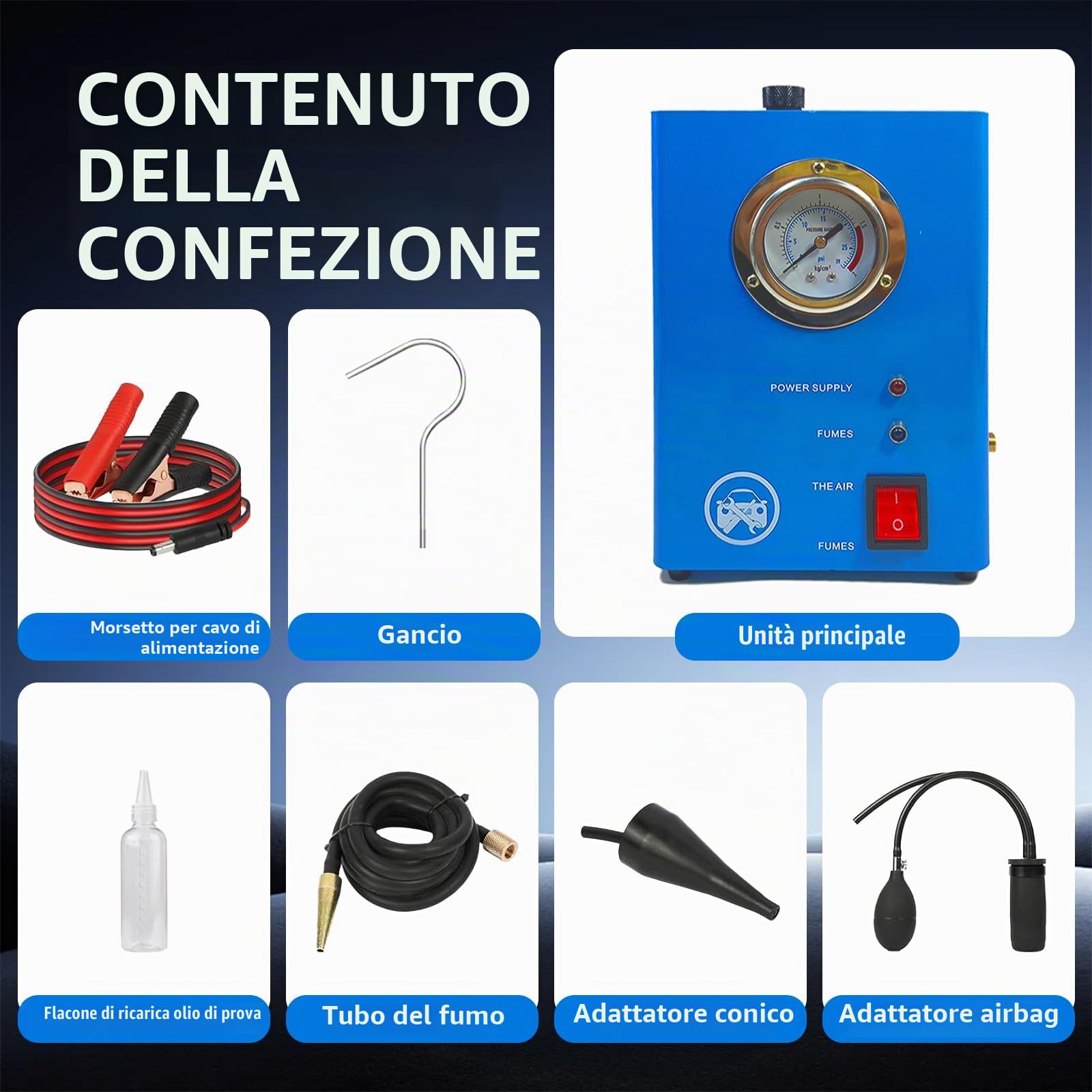 Macchina del Fumo per Auto, Rilevatore Perdite Fumo 12V Macchina del Fumo EVAP, Rilevatore di Prova di Perdite del Sistema di Carburante per Auto, Motociclo, Autocarro, SUV, Barca