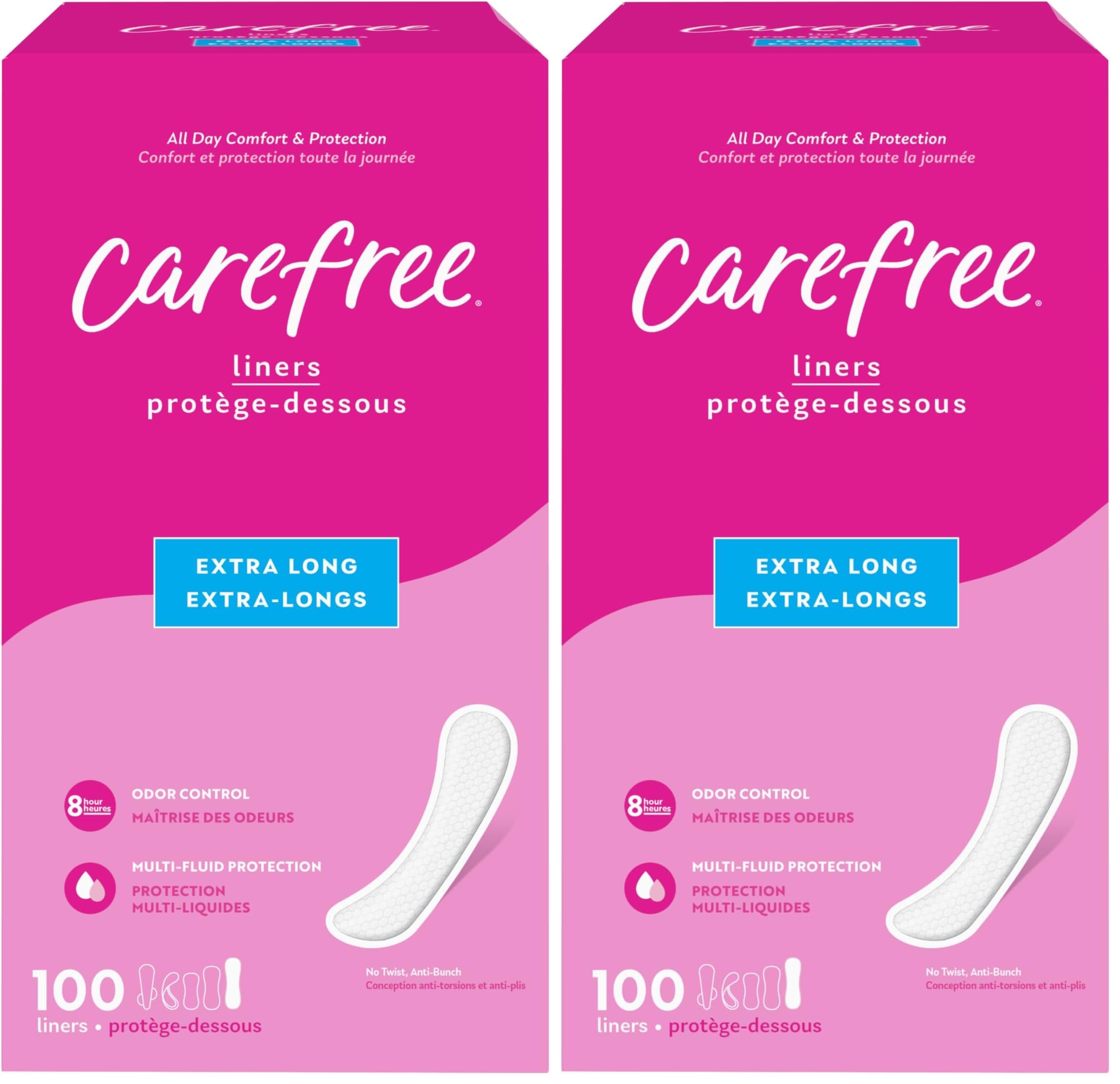 Panty Liners, Extra Long Liners, Unwrapped, Unscented, 100ct (Packaging May Vary) (Pack of 2)