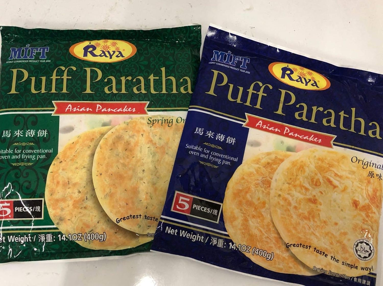 Combo Pack: Puff Paratha Asian Pancakes 3 Original and 3 Spring Onion - 14.1oz