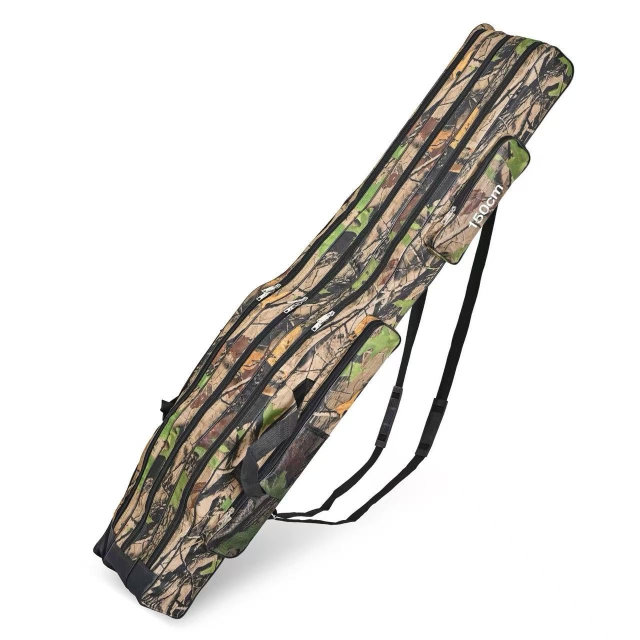 Torba na wędkę, torba wędkarska 150 cm, dwuwarstwowa torba na wędkę kamuflażową, wodoodporna i o dużej pojemności, do transportu wędek i sprzętu wędkarskiego