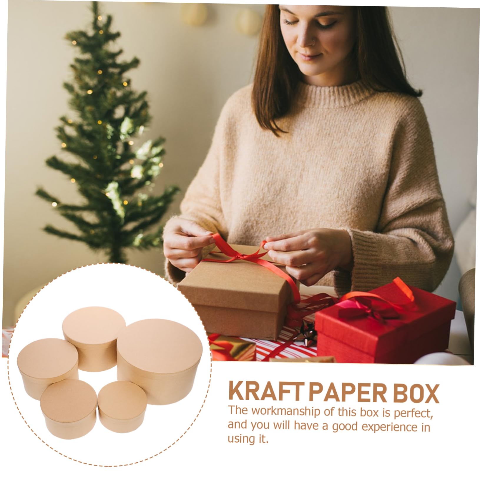 Beaupretty Scatola Regalo Rotonda in Carta Kraft Khaki, Elegante e Delicata, Dolcetti e Rossetto, Resistente e Decorativa, per Confezionare e Decorare Stanze