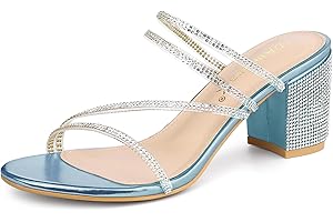 Stunning Sky Blue Shoes: Women's Strappy Rhinestone Block Heel Slide Sandals