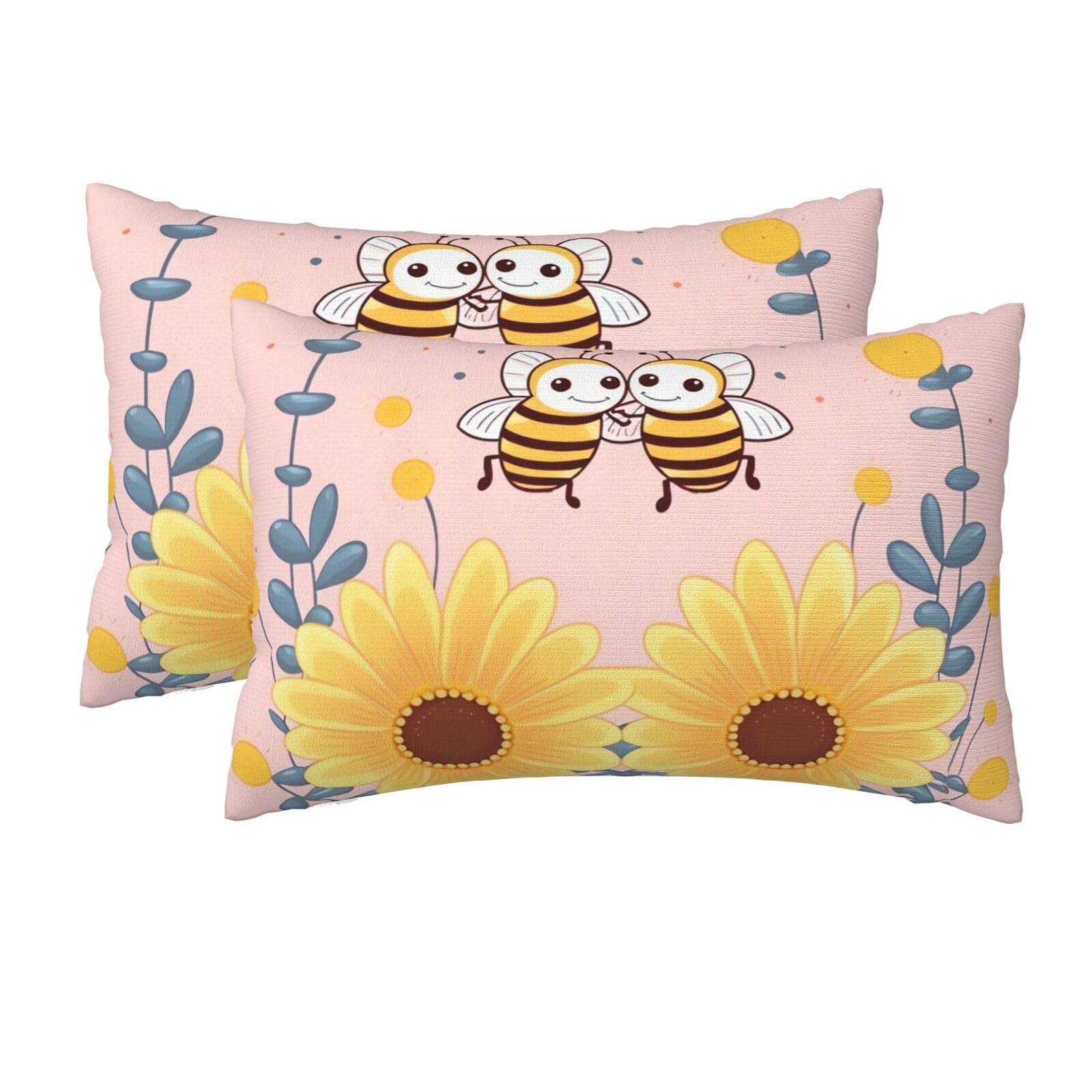 2 Pack Queen Size Pillow Cases for Hair and Skin Soft Breathable Pillow Case Covers with Hidden Zipper Cute Bees and Flowers Pillowcase 20x30 Inches Pillow Cover for Sleeping Gift