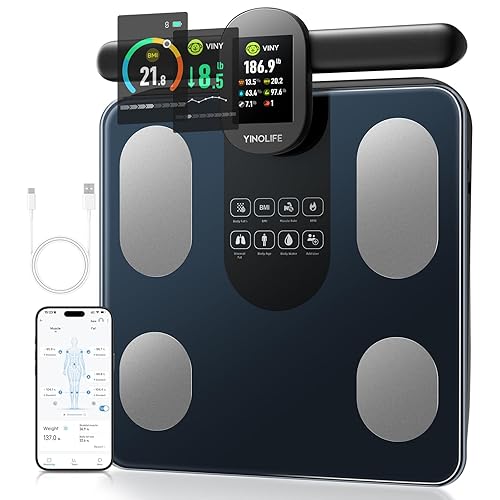 Báscula para peso corporal, báscula de baño inteligente de 8 electrodos con IMC, masa muscular de grasa corporal 28 composición de cuerpo completo, disponible en Yaxa Costa Rica