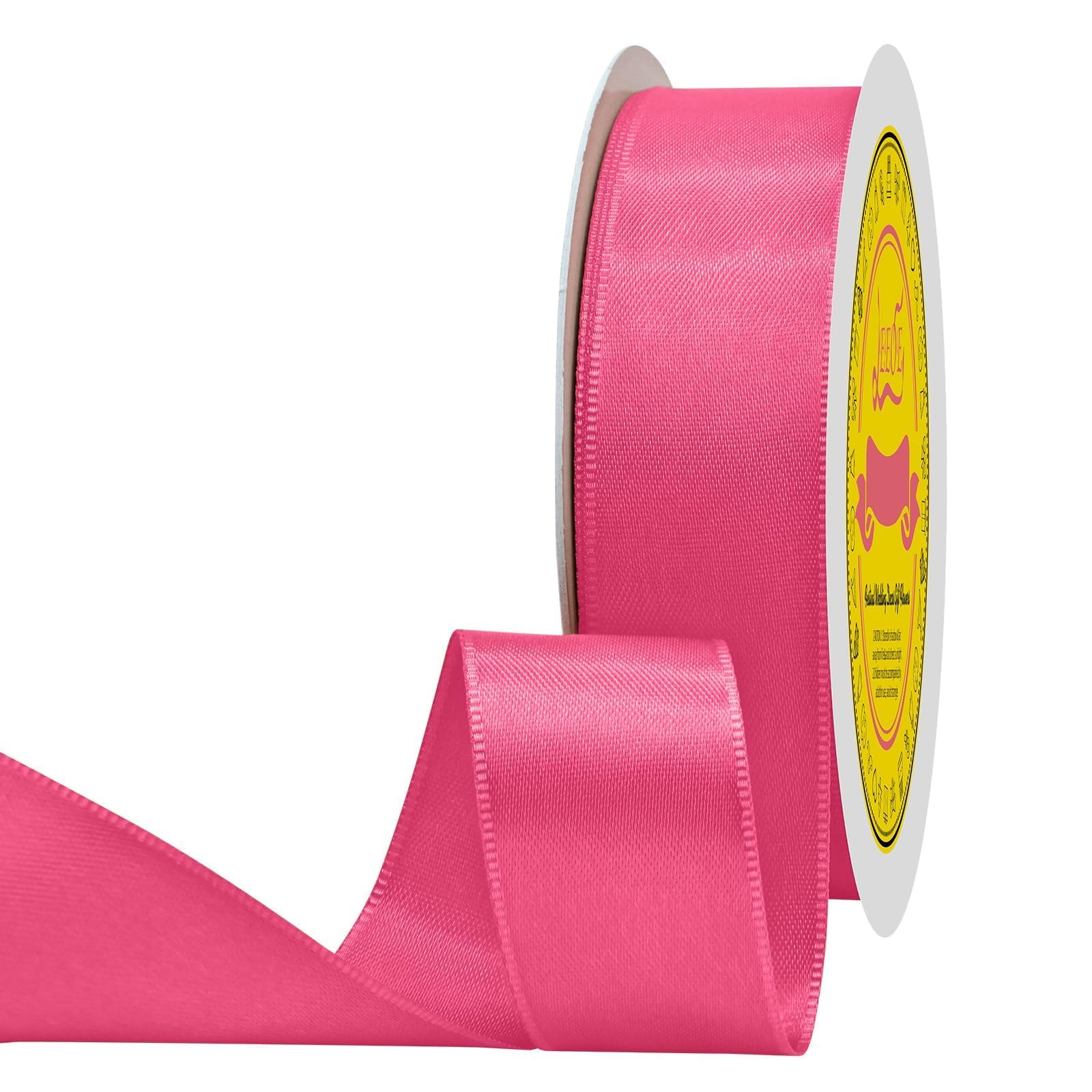 Double Face Hot Pink Satin Ribbon 1 inch X 25 Yards Polyester Hot Pink Ribbon for Gift Wrapping Very Suitable for Weddings Party Hair Bow Invitation Decorations and More