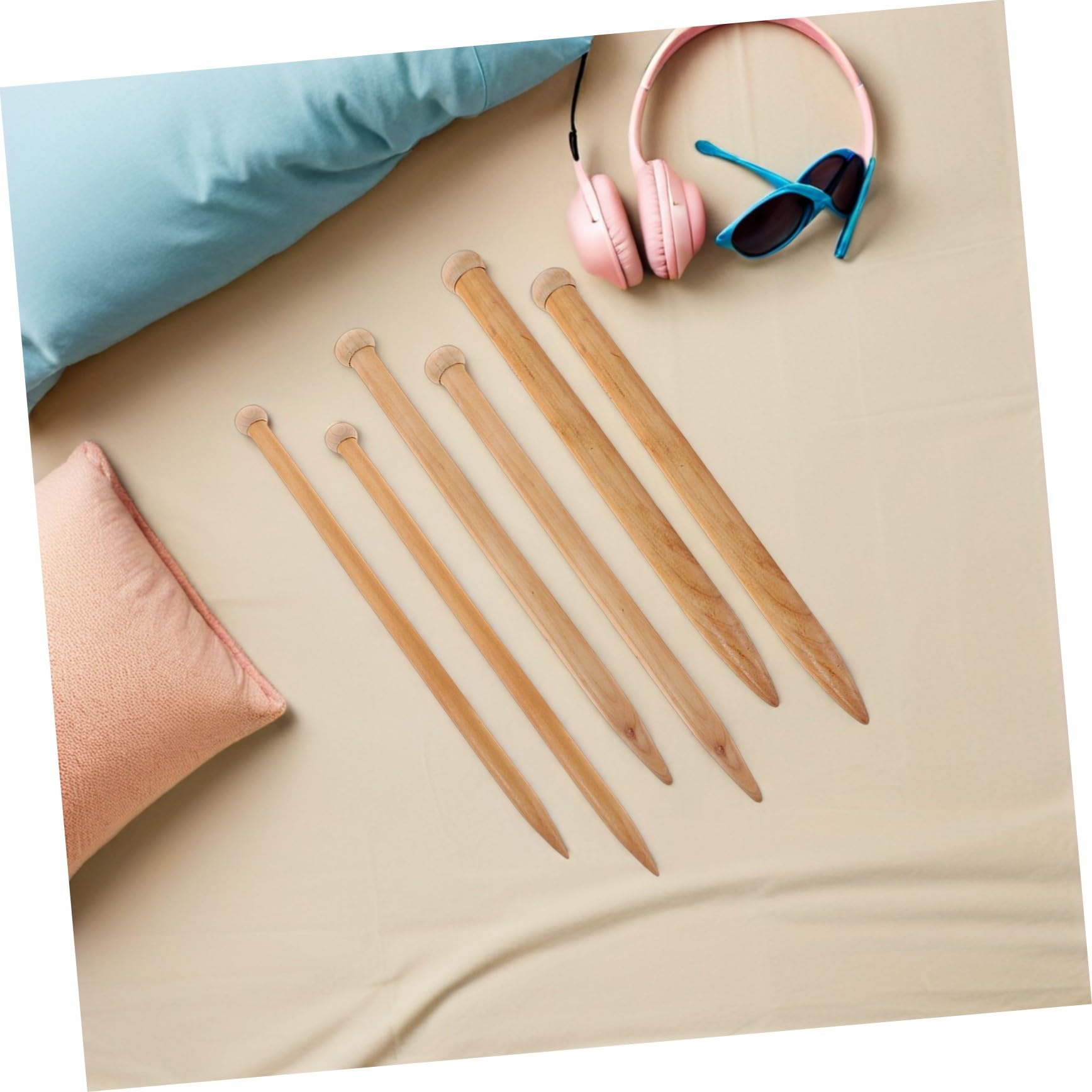 Agujas de Tejer de Madera Gruesas 6 Piezas para Manualidades