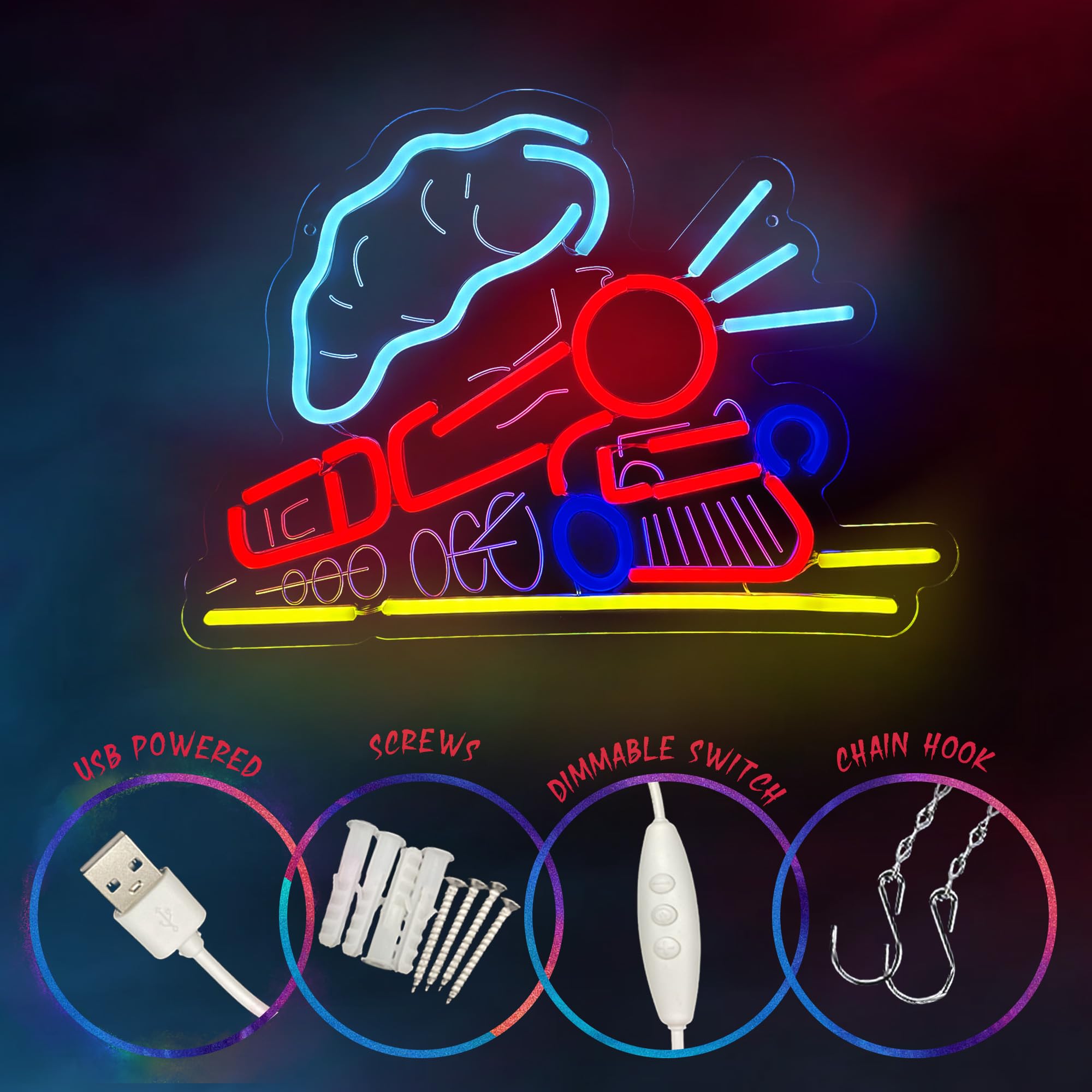 Letrero de luz de neón LED de trenes, llamativo letrero de neón para decoración de pared, perfecto para habitación de niños
