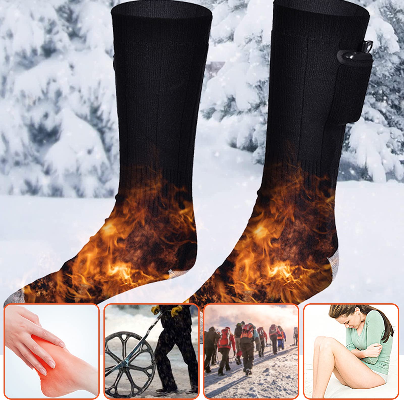 Chaussette Chauffante Homme Femme, Thermiques Chaussettes avec 3 Réglages de Chaleur, Chauffe-Pieds Froids d'hiver Thermiques avec Batterie Rechargeable Type C 4000mAh 3,7V