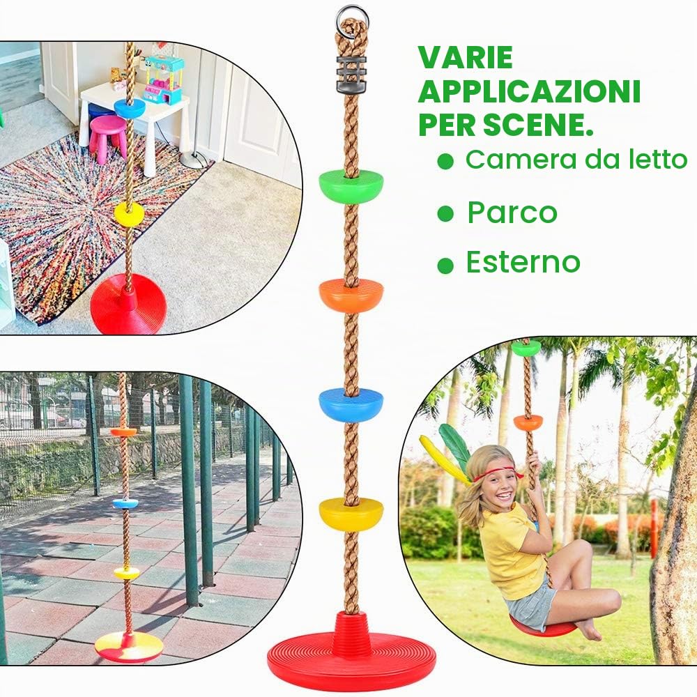 Bambini Altalena da Albero con Corde da Arrampicata, Piattaforme e Seggiolino a Disco, Accessori per Parco Giochi all'aperto con Cinghia di 1,5M e Ganci a Moschettone
