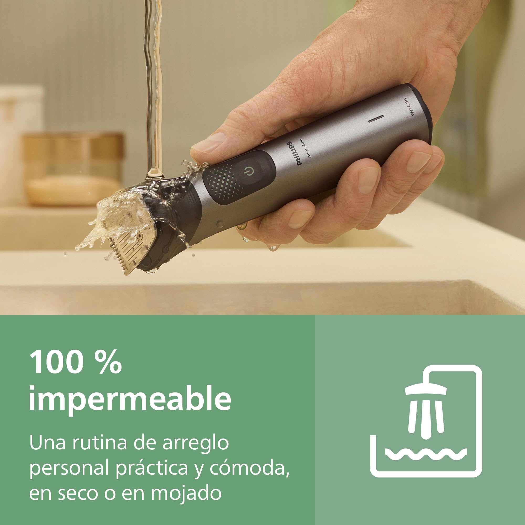 Philips Recortadora todo en uno de 19 en 1 Serie 9000 + OneBlade - Afeitadora y cortapelos hombre para rostro, cabeza y cuerpo, cuchillas de acero autoafilables, 27 longitudes, recargable, MG9956/15