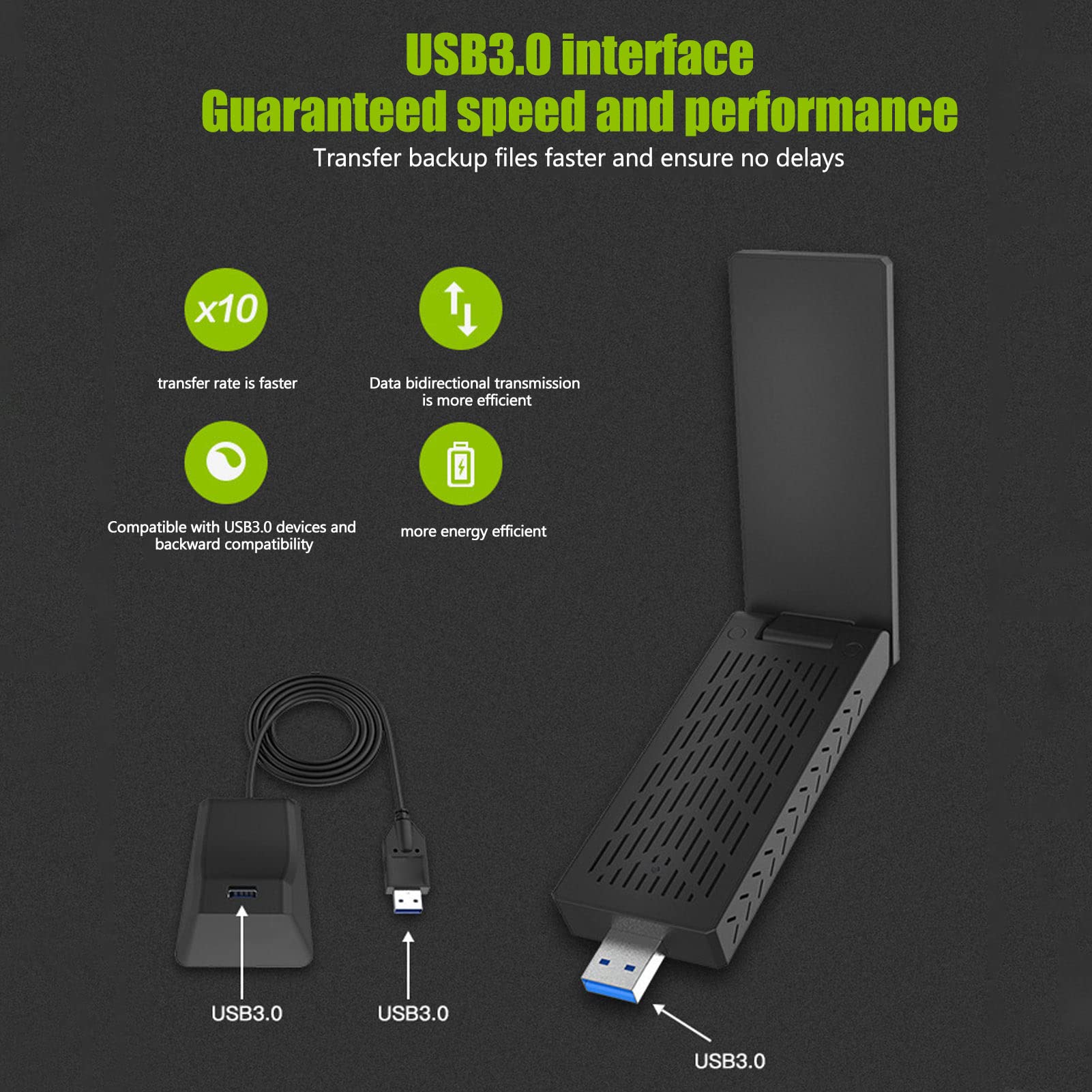 Adaptateur Sans Fil USB3.0, WIFI Partagé, Deux Bandes de Fréquence 2,4 GHz 600 MBps 5,8 GHz 1300 MBps, Antenne à Gain Élevé Intégrée, Technologie 11AC de Bande de Fréquence 5,8 GHz pour Win pour Linux