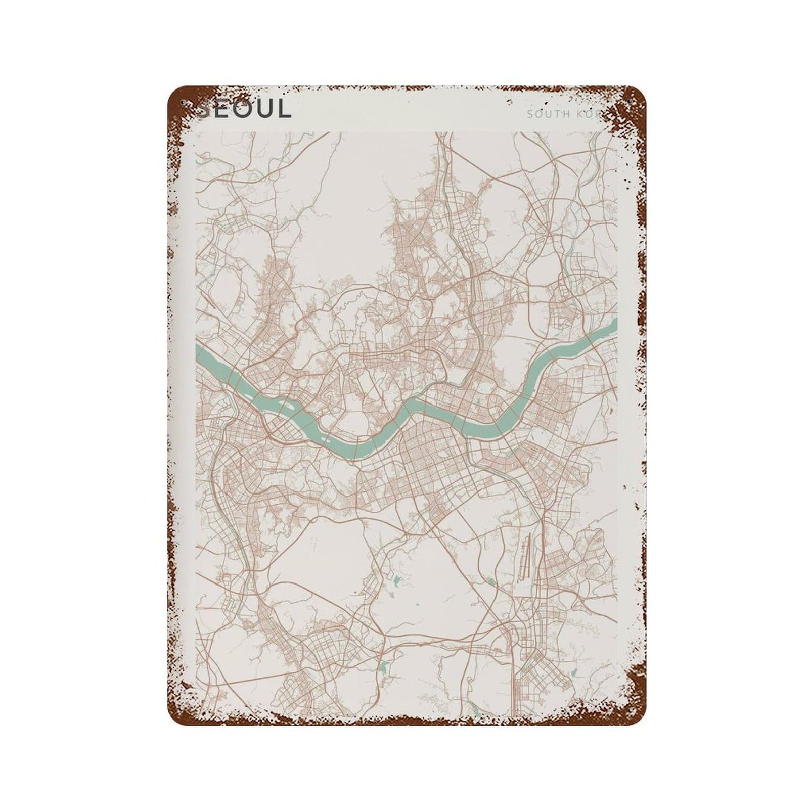 xiaoxiaoshen Seoul Map City of South Korea Wall Decor Art Metal Tin Poster Modern Home Decor Art Home Bar Shop Decorations Vintage Sign 40x30cm
