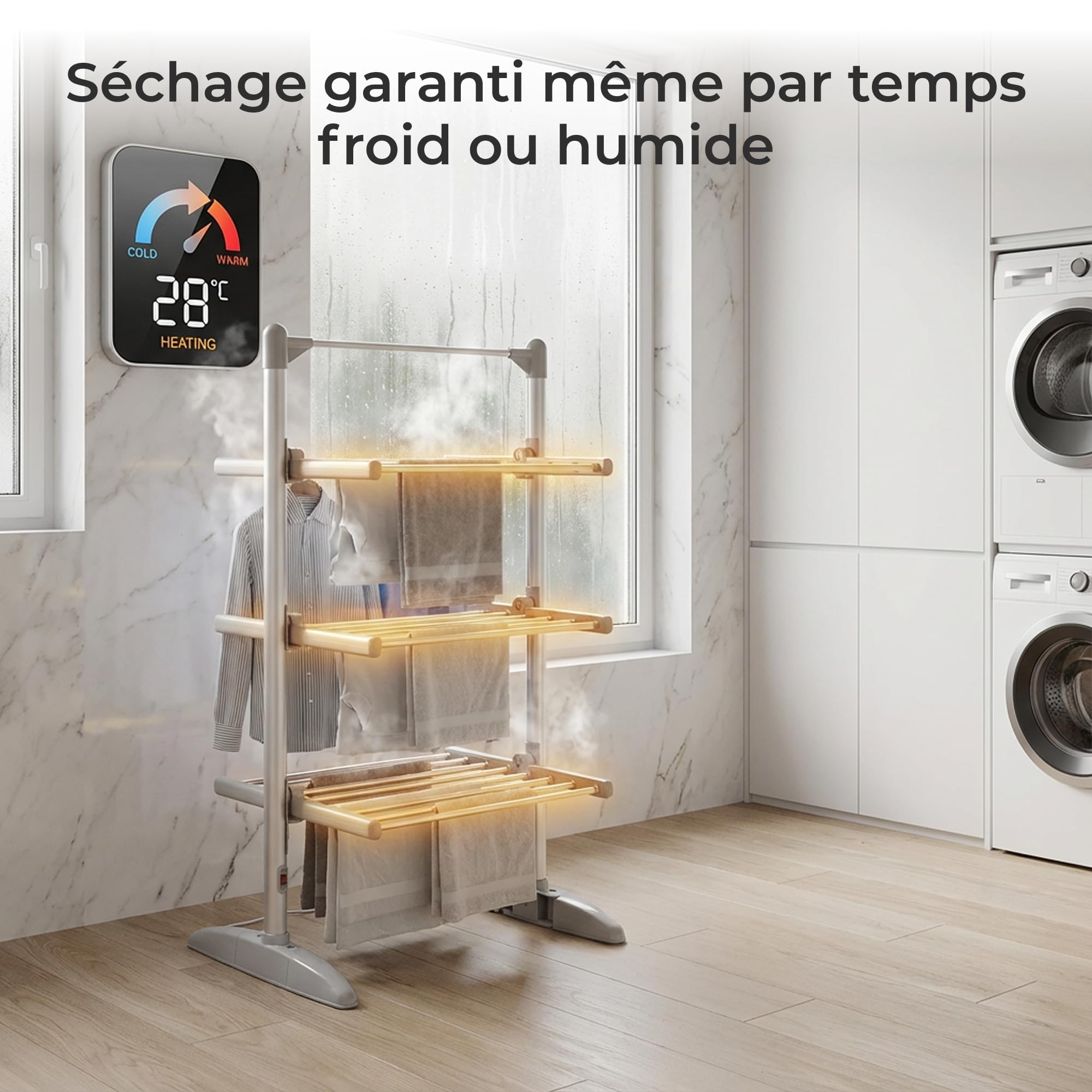 CATAVANA Sèche-Linge électrique Chauffant pour vêtements – Séchage Rapide et Doux pour Jusqu’à 15kg de Linge Idéal pour Séchage en Intérieur - Modèle EV-202