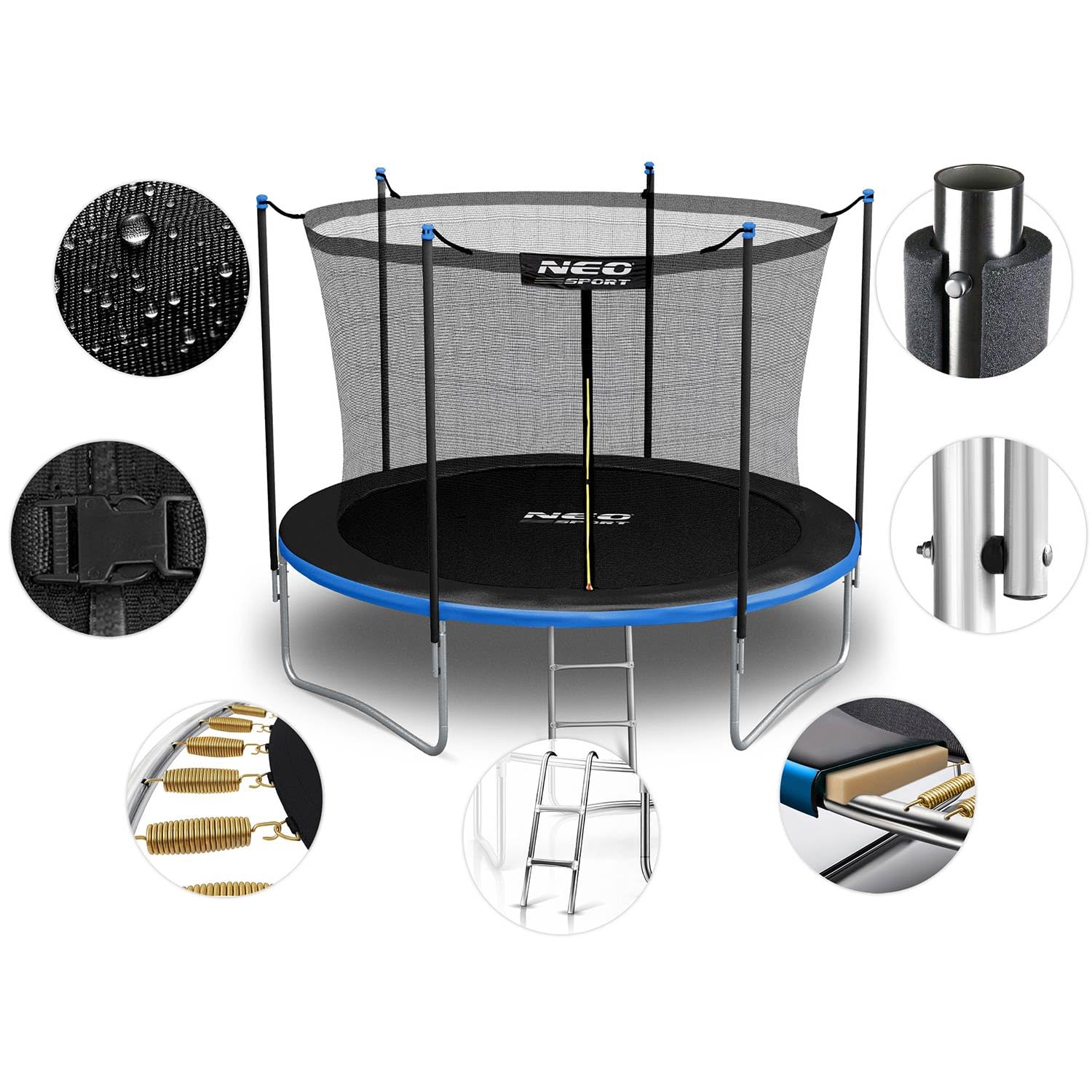 Neo-Sport Trampolin Outdoor Kinder Gartentrampolin Sicherheitsnetz Innen Leiter Gepolsterte Stangen Wetterfest Rostfrei Belastbar