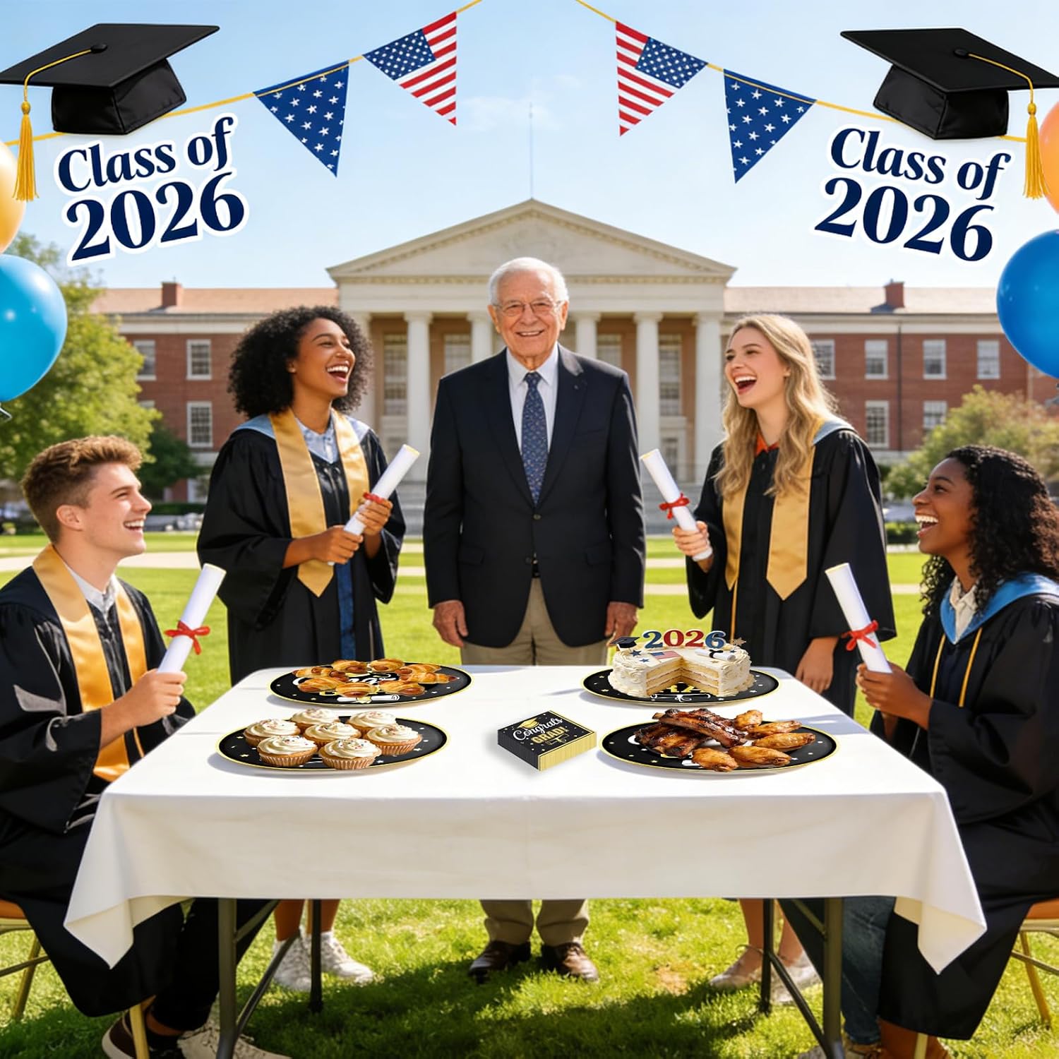 100Pcs Graduation Oval Paper Plates and Napkins Set - 10" x 12" Large Disposable Party Plates for 2026 Graduation Party Supplies Decorations