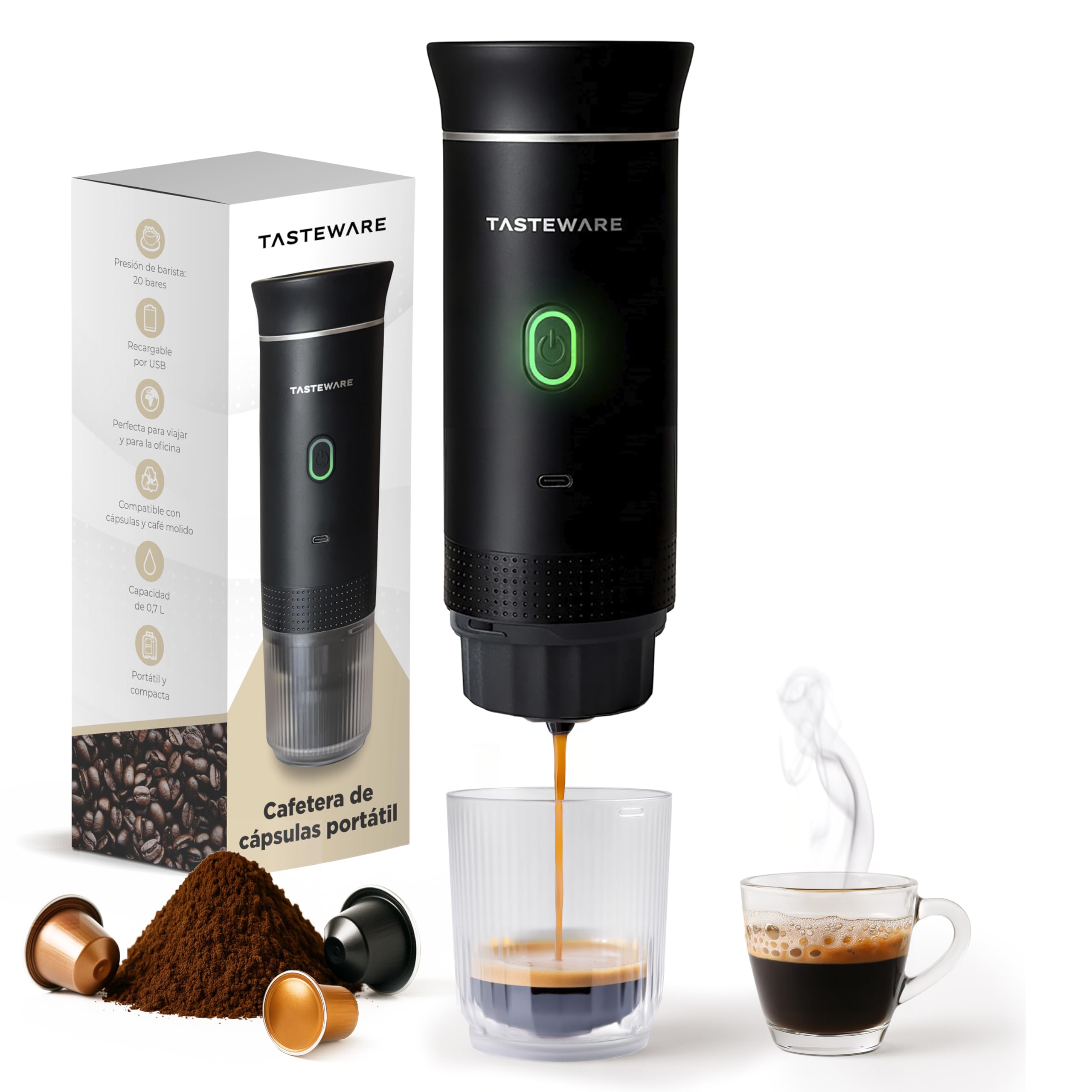 Portable Coffee Maker Capsules – Portable Espresso Coffee Maker 3 in 1, Portable Coffee Machine, for Small or Large Capsules and Ground Coffee, Portable Travel Coffee Maker