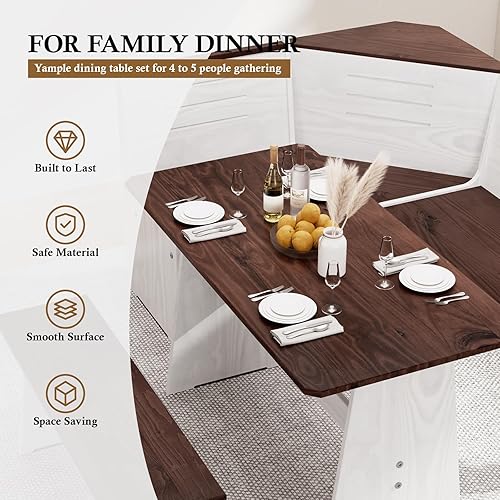 Miniatura 2 de Juego de mesa de comedor para rincón de desayuno – Rincón de desayuno estilo cabina con banco en L, juego de mesa de comedor de madera marrón claro