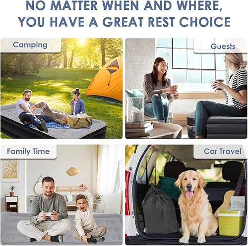 Miniatura 6 de JEAOUIA Colchón de aire tamaño individual con bomba incorporada para colchones inflables portátiles con parte superior flocada 18, cama de aire