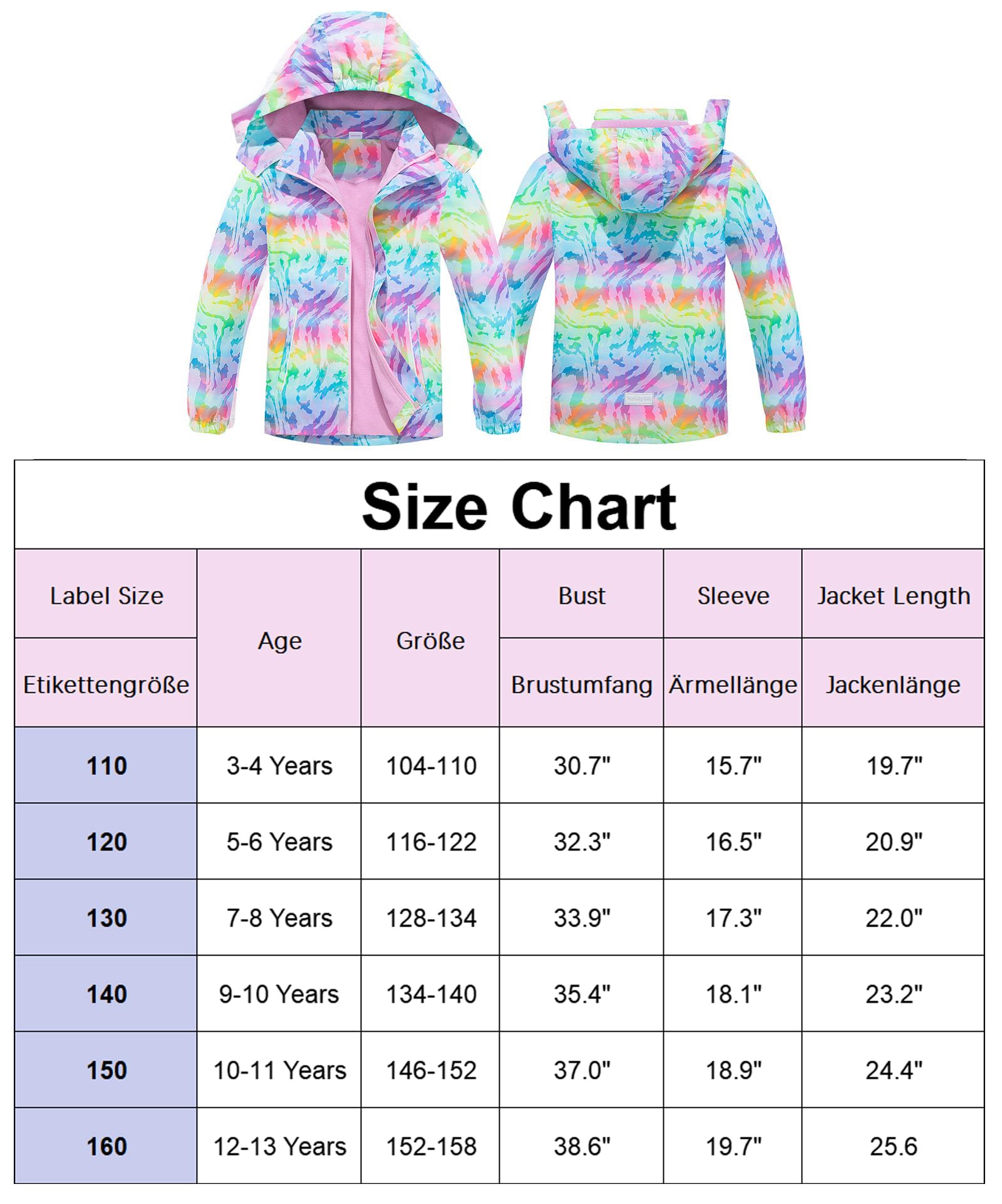 CAMLAKEE Chaqueta Impermeable Niños Abrigo Chubasquero Cazadora Niñas