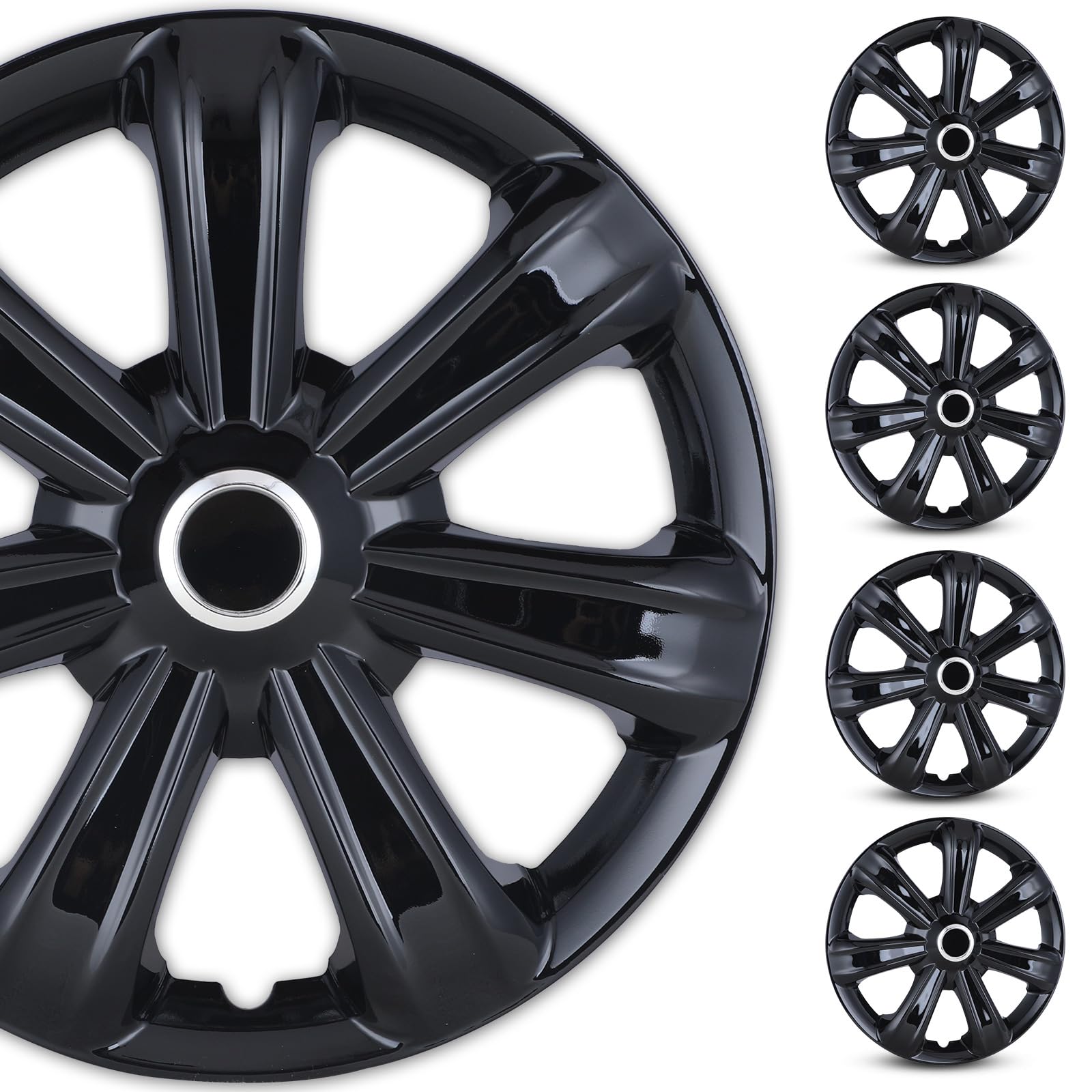 Photo 1 of WOLFSTORM 4-Pack 14 Inch Wheel Hubcaps Replacement,Special Design Fashion Shape Hubcaps Rim Cover,Car Truck SUV Wheel Hub Accessories, Black Lacquer 14-inch Black Lacquer