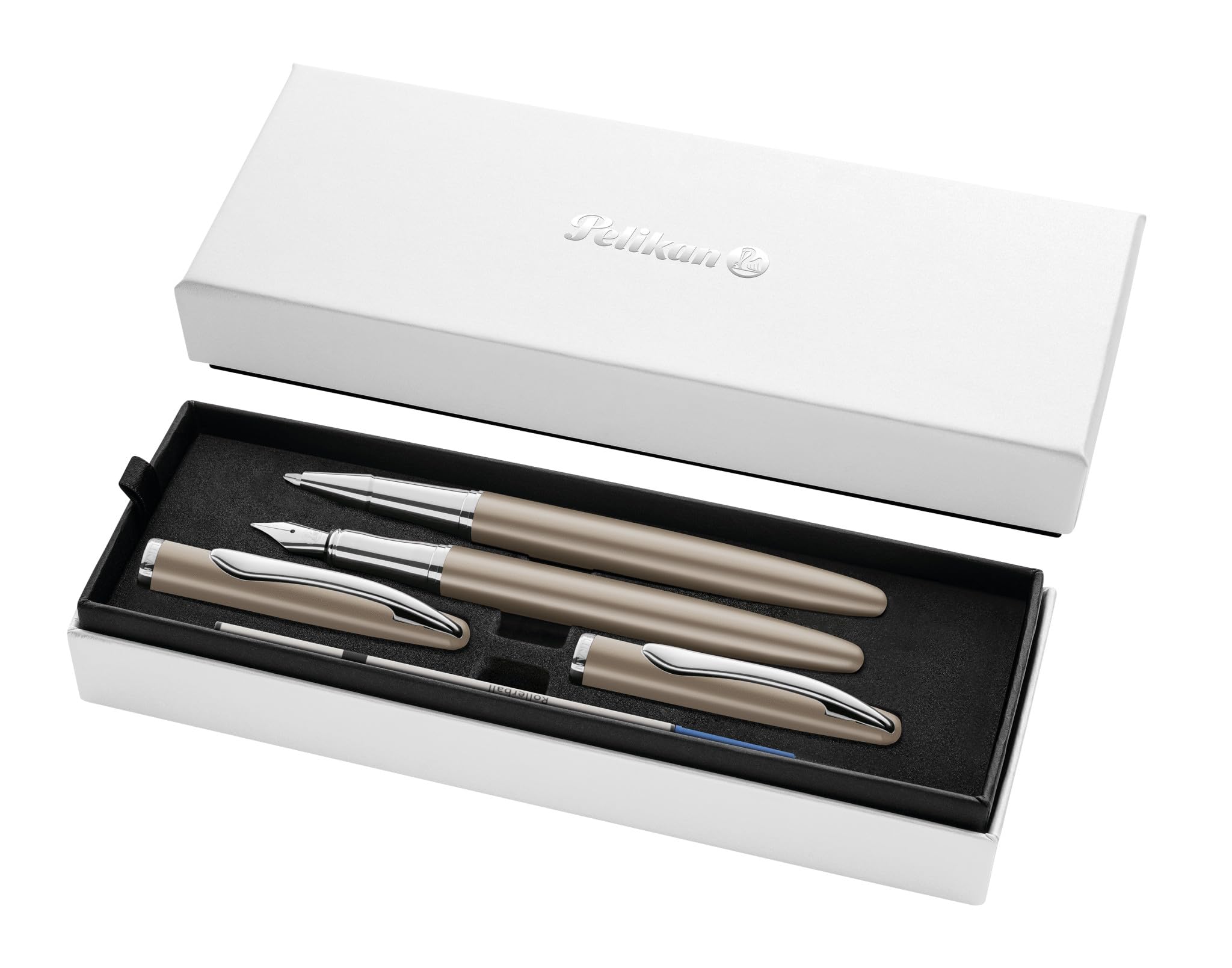 Pelikan Schreibset Jazz® Noble Elegance R/P36 Tintenroller und Füllhalter mit Gravur Geschenk - einzigartige Stifte mit Namen - personalisierte Geschenke (Taupe)