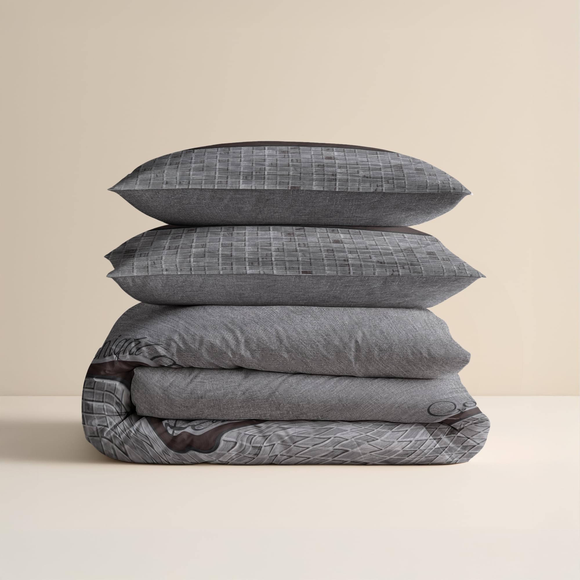 SleepTime Funda Nórdica Algodón, Buenas Noches Mi Amor, Gris, Cama 150, 240cm x 220cm, con 2 Funda de Almohada de 60cm x 70cm