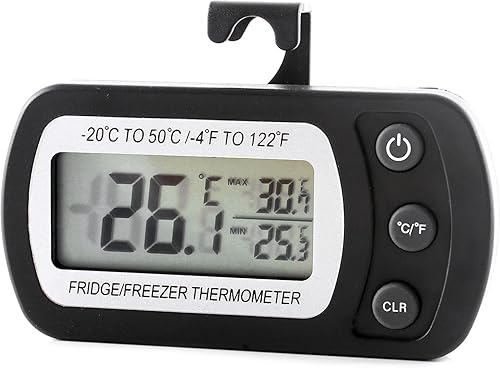 Miniatura 2 de Termómetro digital para nevera, nevera, impermeable, función de grabación máximamínima con pantalla LCD grande (general, negro, 2)