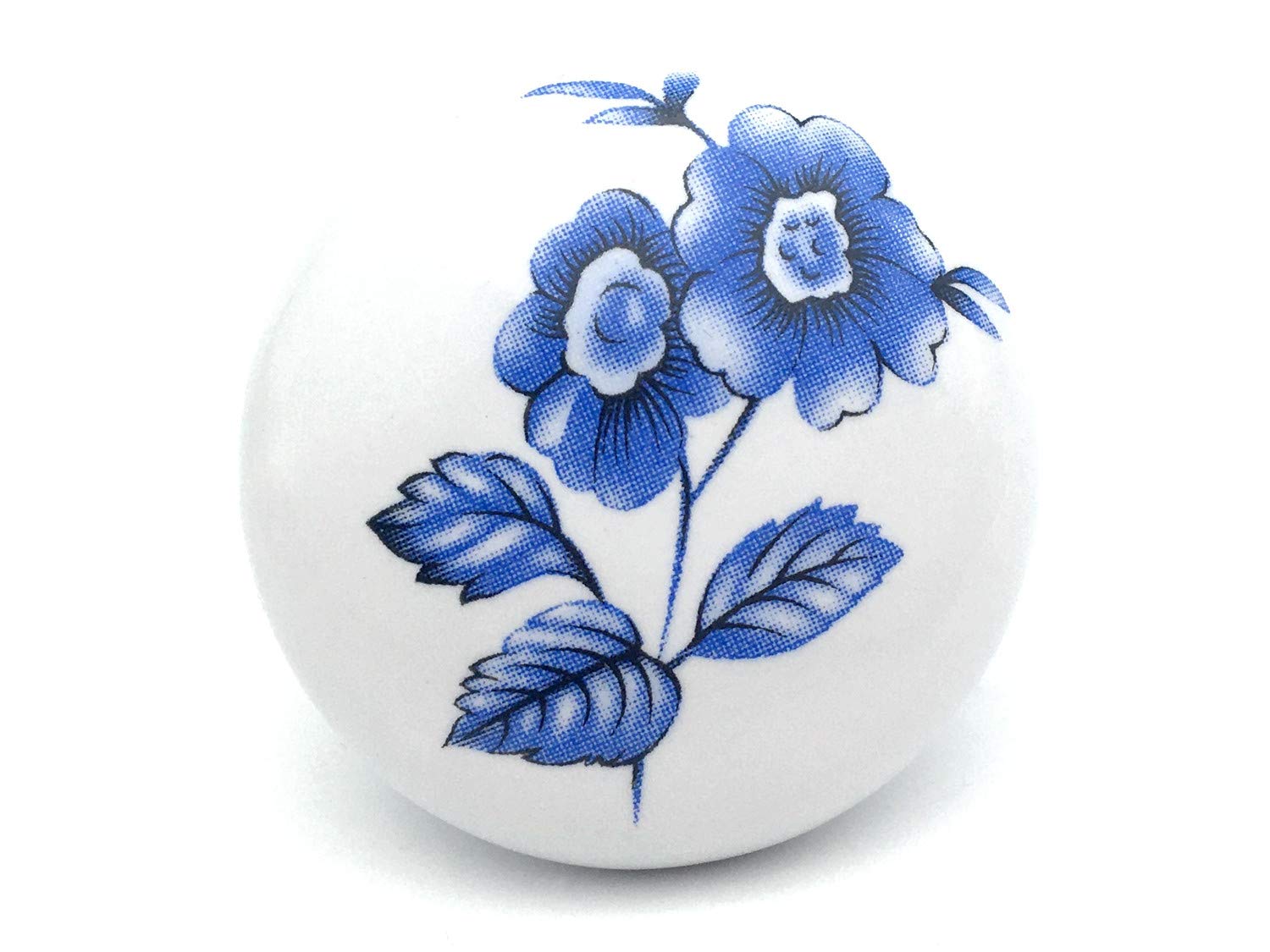 Blue Floral Cabinet Pull Blossom White Drawer Knob Ceramic Cabinet