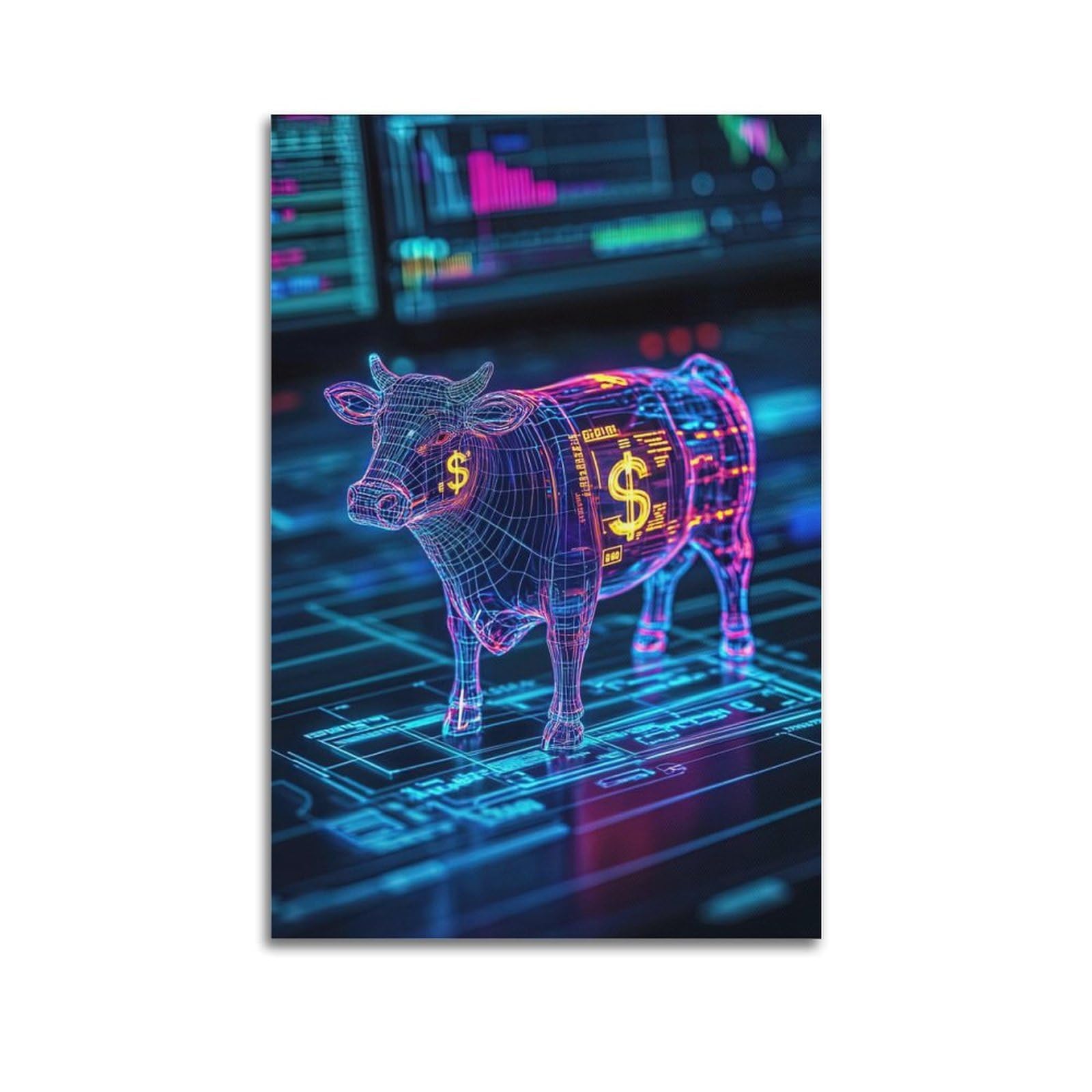 ZSZWHJ Animal Poster Magical Cow Artwork Poster Decorative Painting Canvas Wall Posters And Art Picture Print Modern Family Bedroom Decor Posters 24x36inch(60x90cm)