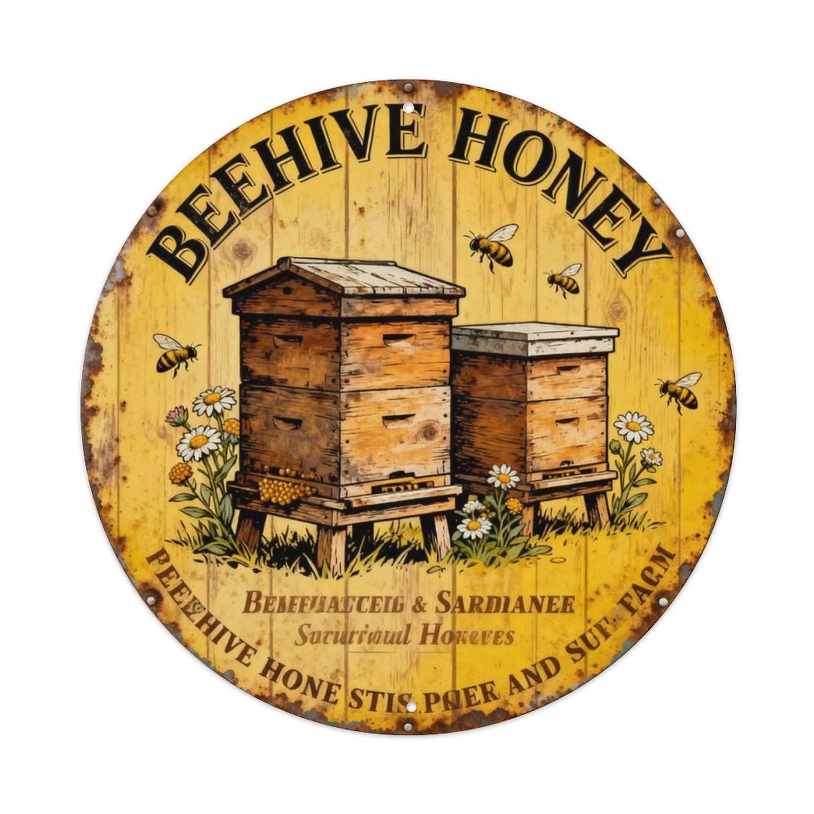 BEEHIVE HONEY Metal Tin Sign Plaque
