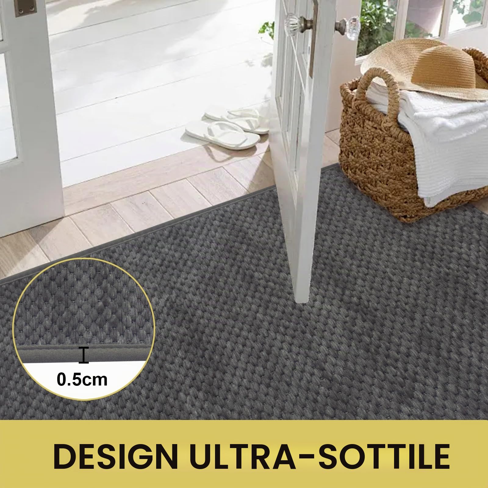 Tappeto Cucina Antiscivolo Lavabile, 45x120cm Tappeto Cucina in Ciniglia, Passatoia Assorbente in Gomma, Runner Facile da Pulire, per Sala da Bagno, Disimpegno, Pranzo, Lavanderia, Grigio