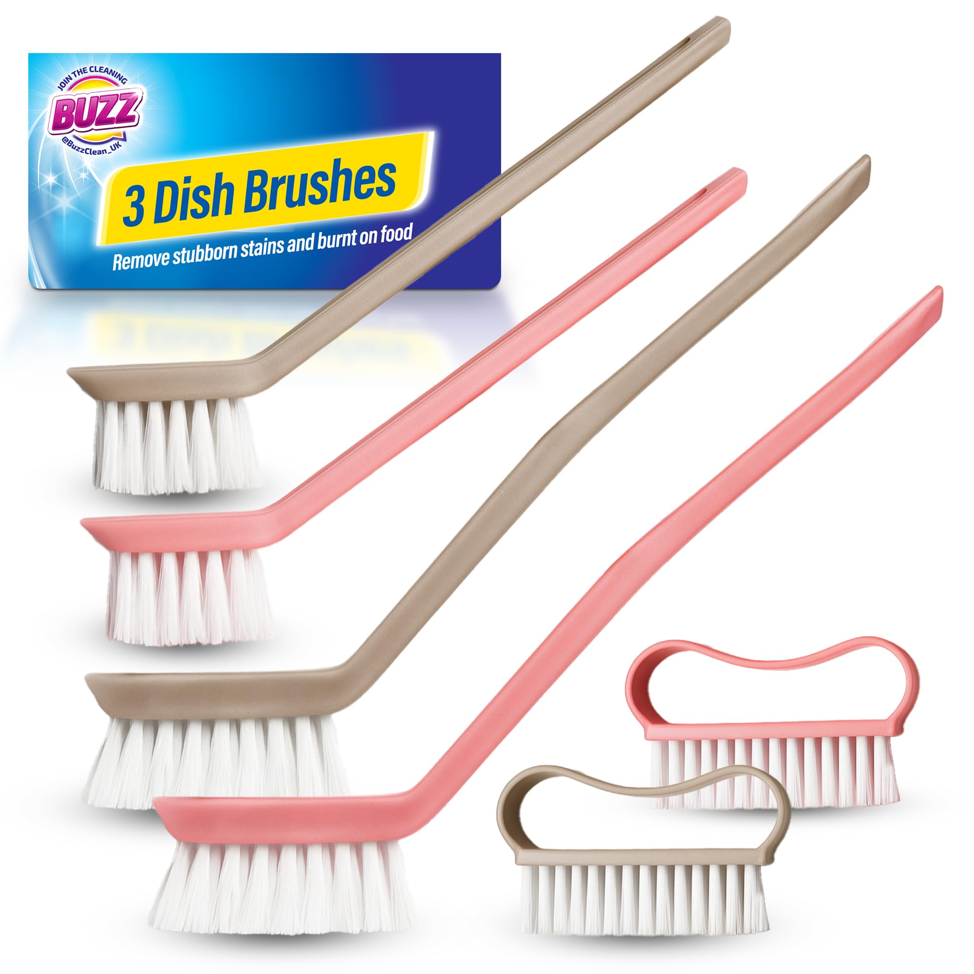 6pk Assorted Washing Up Brushes for Kitchen - Dish Cleaning Brush Set with Handle - Durable Scrubbing for Pots, Pans, Sink & Wash Up Scrubber - 3 Types for Versatile Scouring Tasks