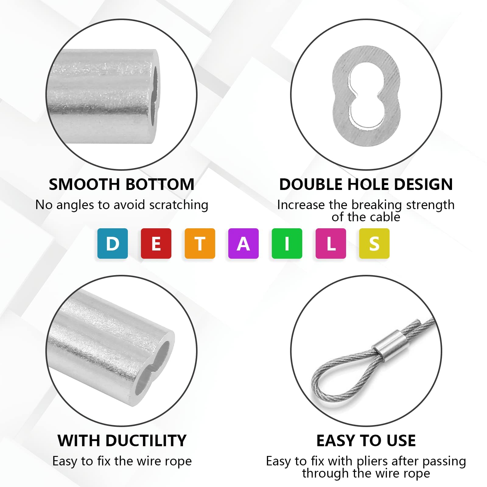 25PCS 1/4" (6mm) Aluminum Wire Rope Crimping Sleeves - Double Barrel Ferrule Loop Kit For Cables