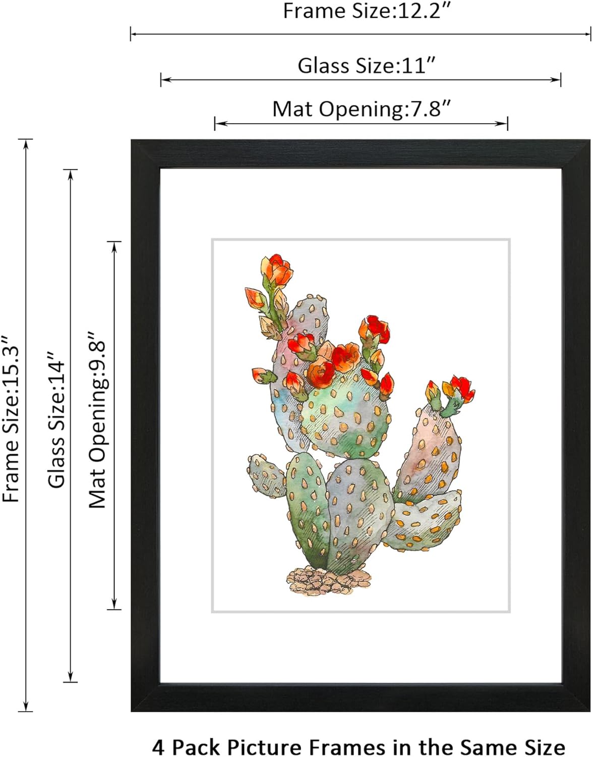 11x14 Picture Frame Set of 4 Thicker Frame for Pictures 8x10 with Mat or 11x14 Without Mat, Wall Gallery or Tabletop display Photo Frames in Black