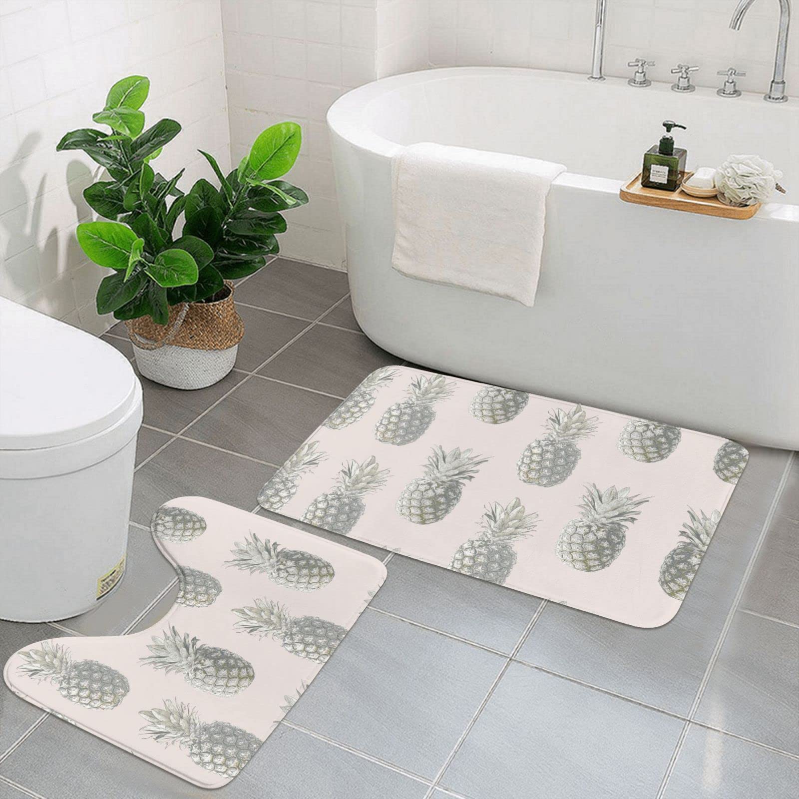Tapis de salle de bain anti glissade lot de 2 ananas absorbant pour douche et baignoire