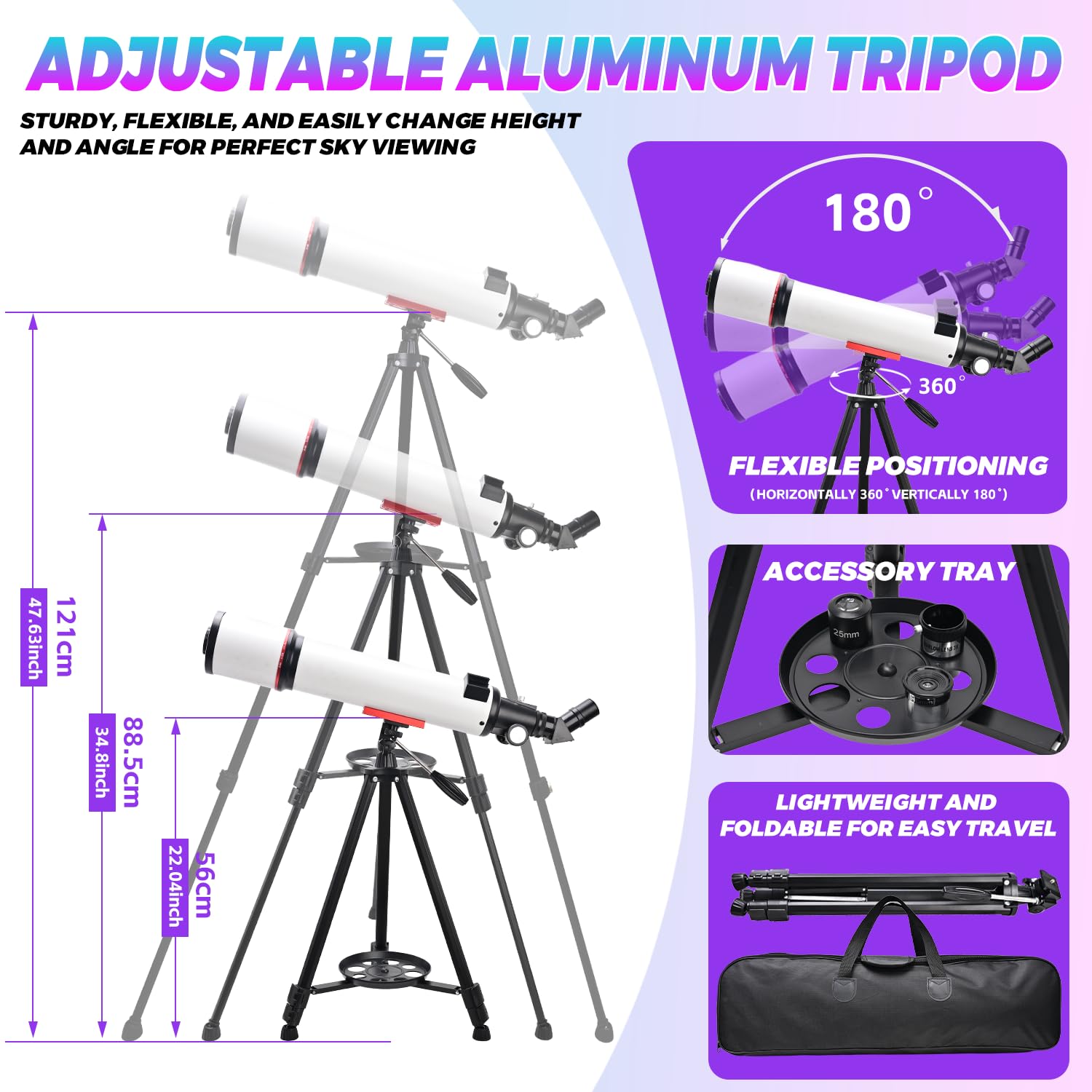 Coolifepro Teleskop, Teleskop Astronomie für Kinder & Anfänger, 90mm Aperture, 700mm Refraktive Teleskope Erwachsene, Tragbares Astronomisches Refraktor Teleskop mit Stativ, Telefon Adapter, Rucksack