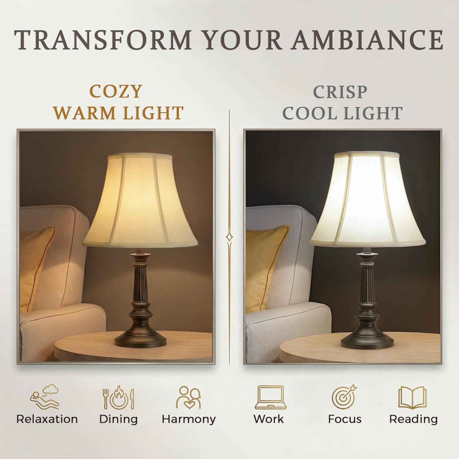 Cream Bell Lamp Shades Set of 2, 6.7" x 13" x 10" Fabric Replacement Lampshades for Table Lamps, Spider Fitter Lamp Shades for Home Decoration in Living Room, Bedroom, Easy Assembly Required