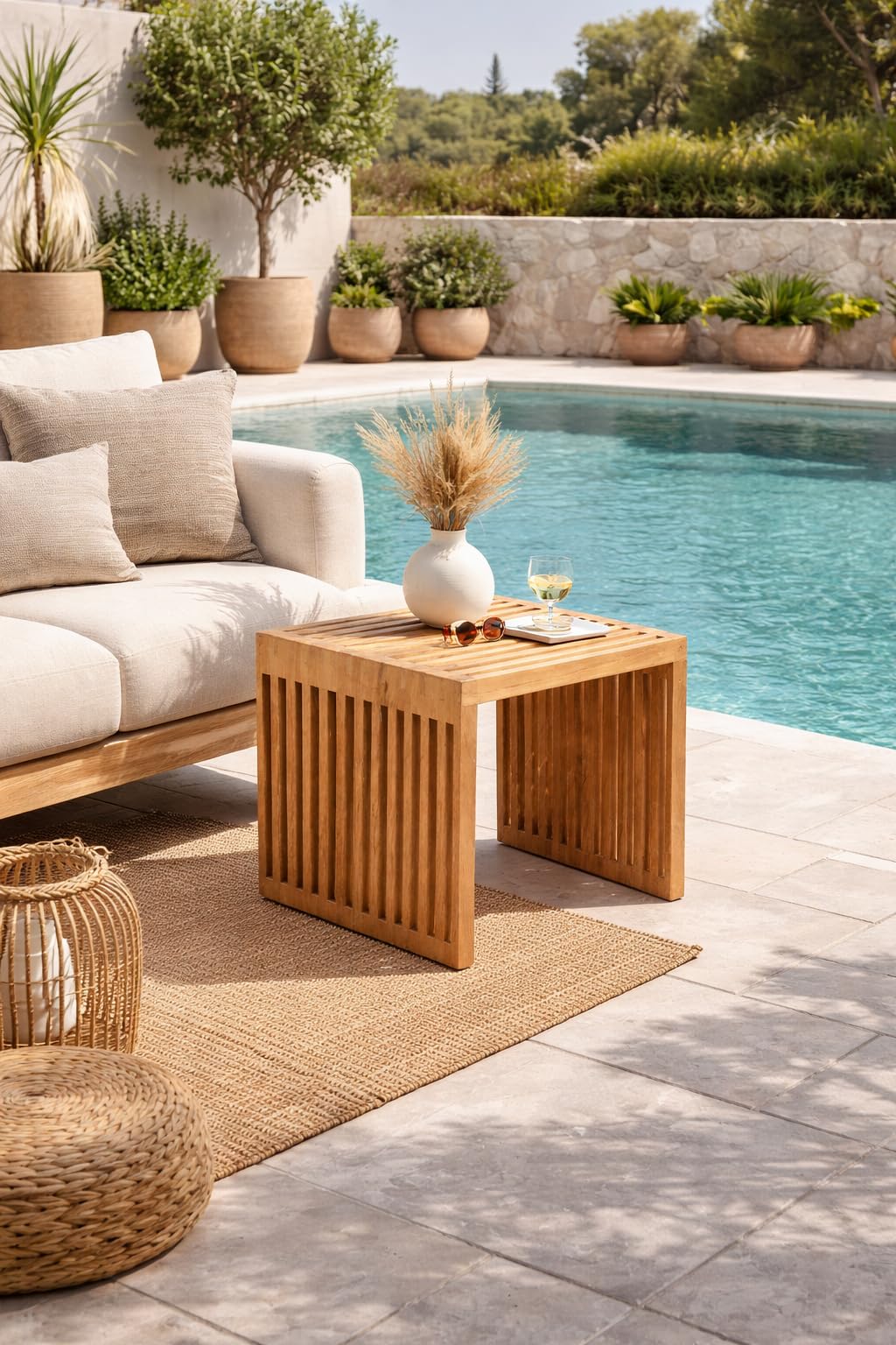 Tavolino da Giardino in Legno Teak Massello | 40x40 cm | Piano a Listelli | Malmo | Arredo Esterno | Resistente alle Intemperie |
