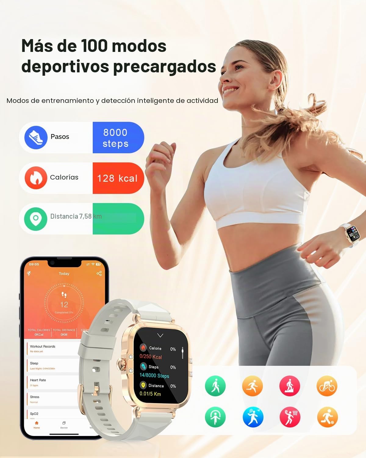 Smartwatch Mujer, LUNETTE Ultradelgada 1.75" Pantalla Táctil Llamadas Bluetooth, 260mAh 100+ Modos Deportivos, SpO2, Reloj Cardíaco, Monitor de Sueño, Contador de Pasos, IP68, Reloj Deportivo