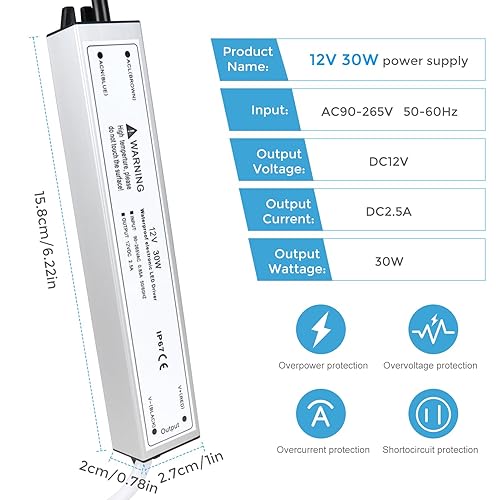 Miniatura 2 de Fuente de alimentación LED de 12 V, 30 W, IP67 impermeable 12 V LED controlador transformador adaptador 110 V CA a 12 V CC salida de bajo voltaje