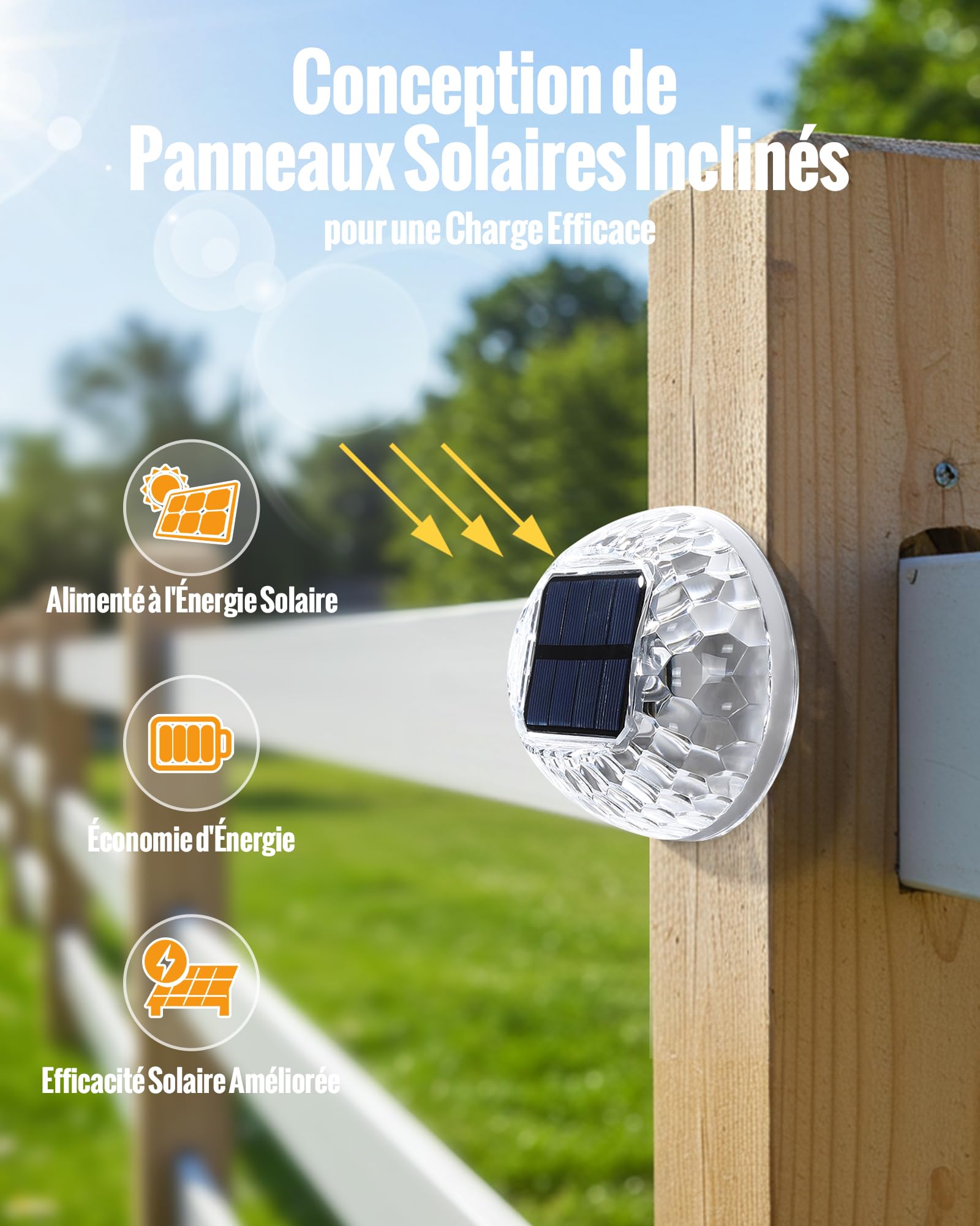 AGPTEK Lampes Solaires de Clôture Déco Coquille 360° Transparent IP65 Étanche Jardin Extérieure Panneau Solaire Incliné 8PCS