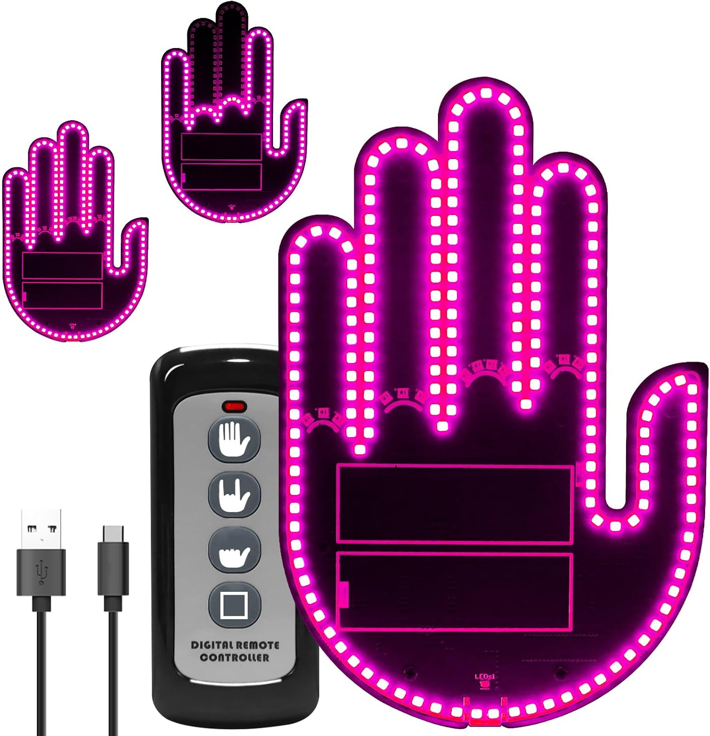 ISUNMEA Led Sign Car Light, Finger Light for Car Rear Windows, LED Sign with Remote Control, Illuminated Gesture Light for Car Windows.(Pink)