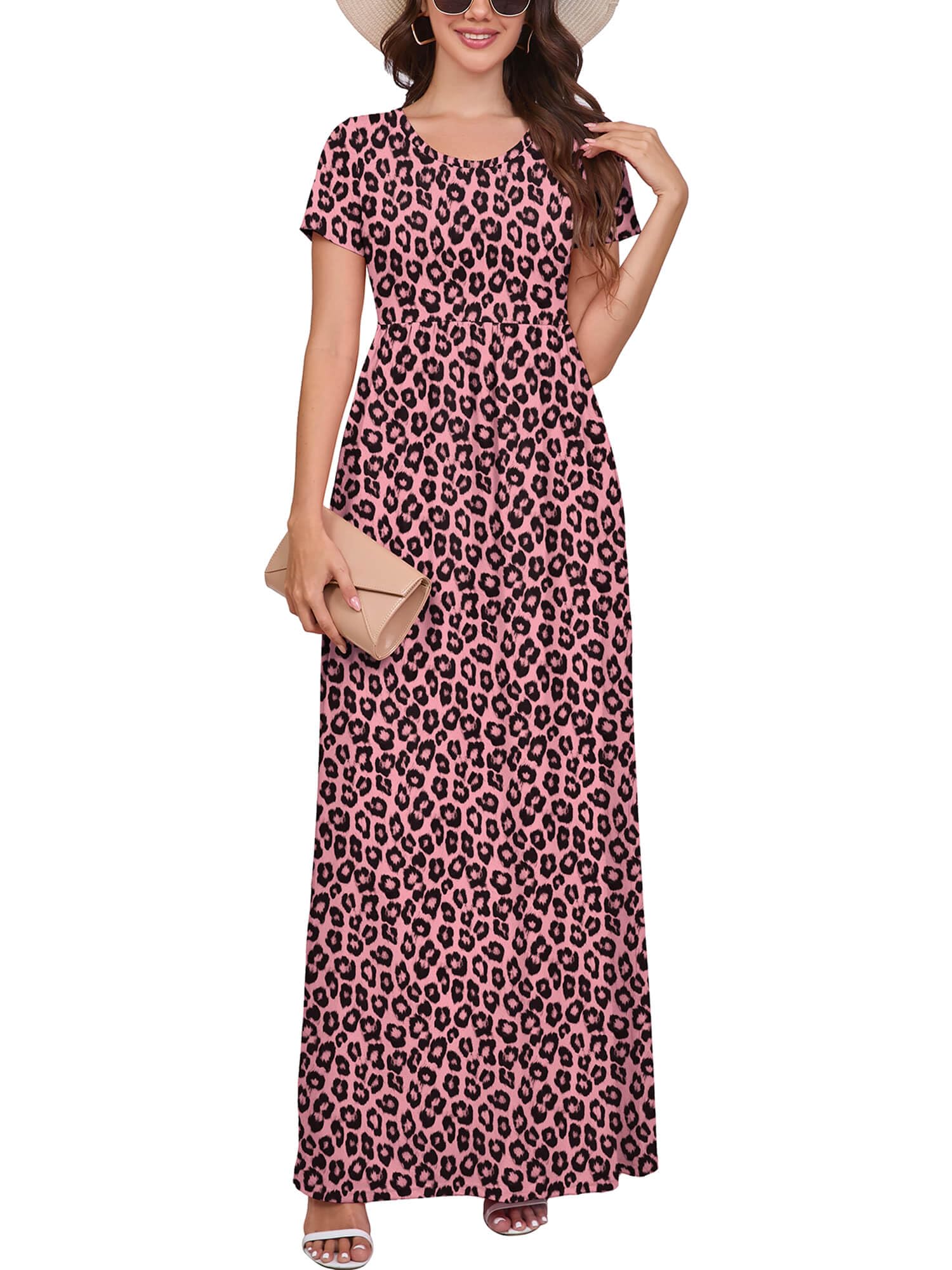 DEARCASE Maxi Dress for Women Short Sleeve Casual Summer Loose Plain Comfy Long Dresses with Pockets