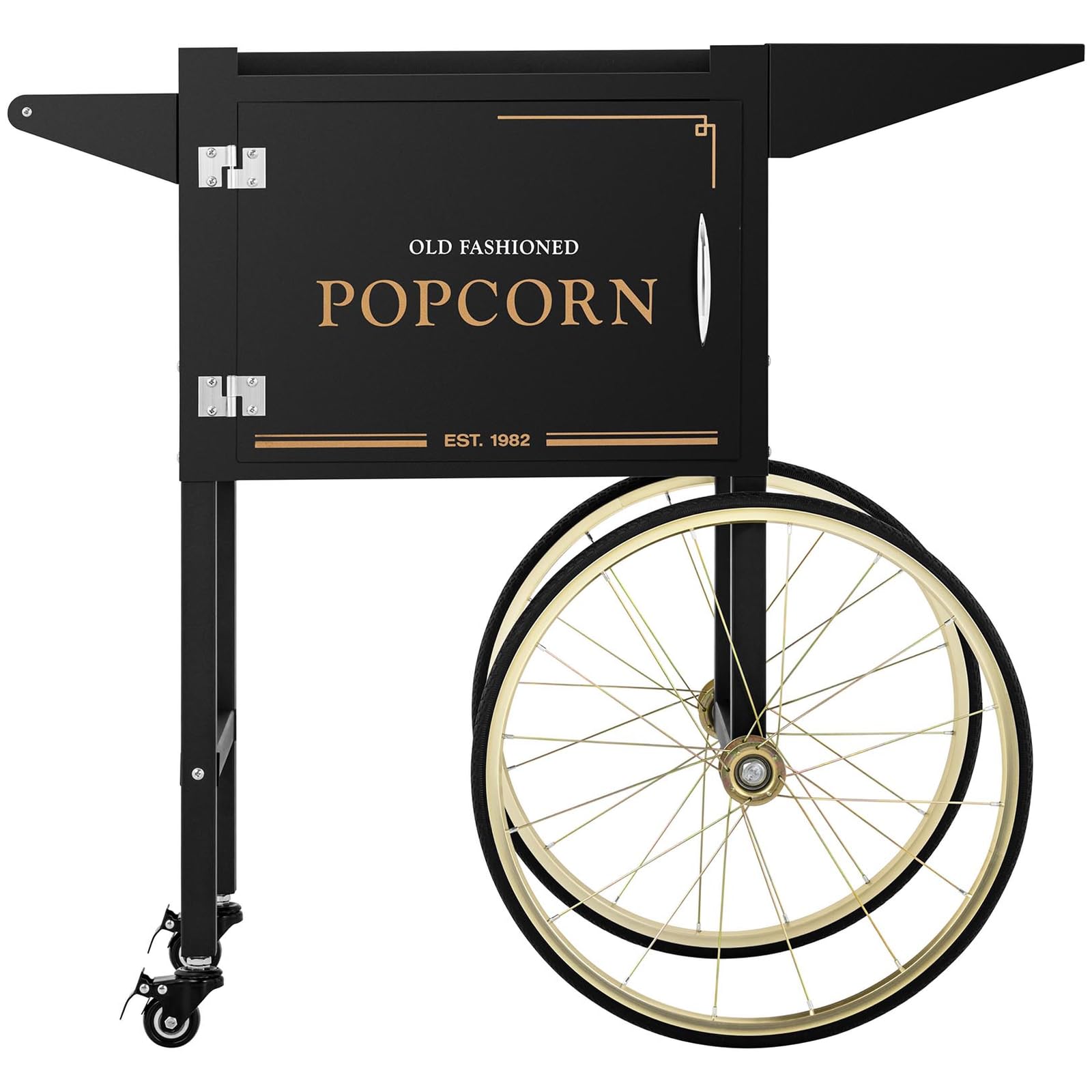 Royal Catering Chariot À Pop Corn Professionnel Sur Roue RCPT-BGWG-1 Noir & Or Tôle D'Acier Peinte 4 Roues 2 Freins