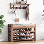 39.4" Bamboo Shoe Bench with Cushion, 6 Hooks Coat Rack, 3-Tier Adjustable Storage Bench for Entryway, Heavy Duty Shoe Rack Organizer with Removable Soft Cushion for Living Room Bedroom Hallway